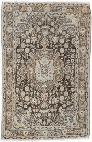 2' x 3' one-of-a-kind handmade antique Sarouk small size rug. Color palette: taupe, brown, ivory, charcoal, beige, gray