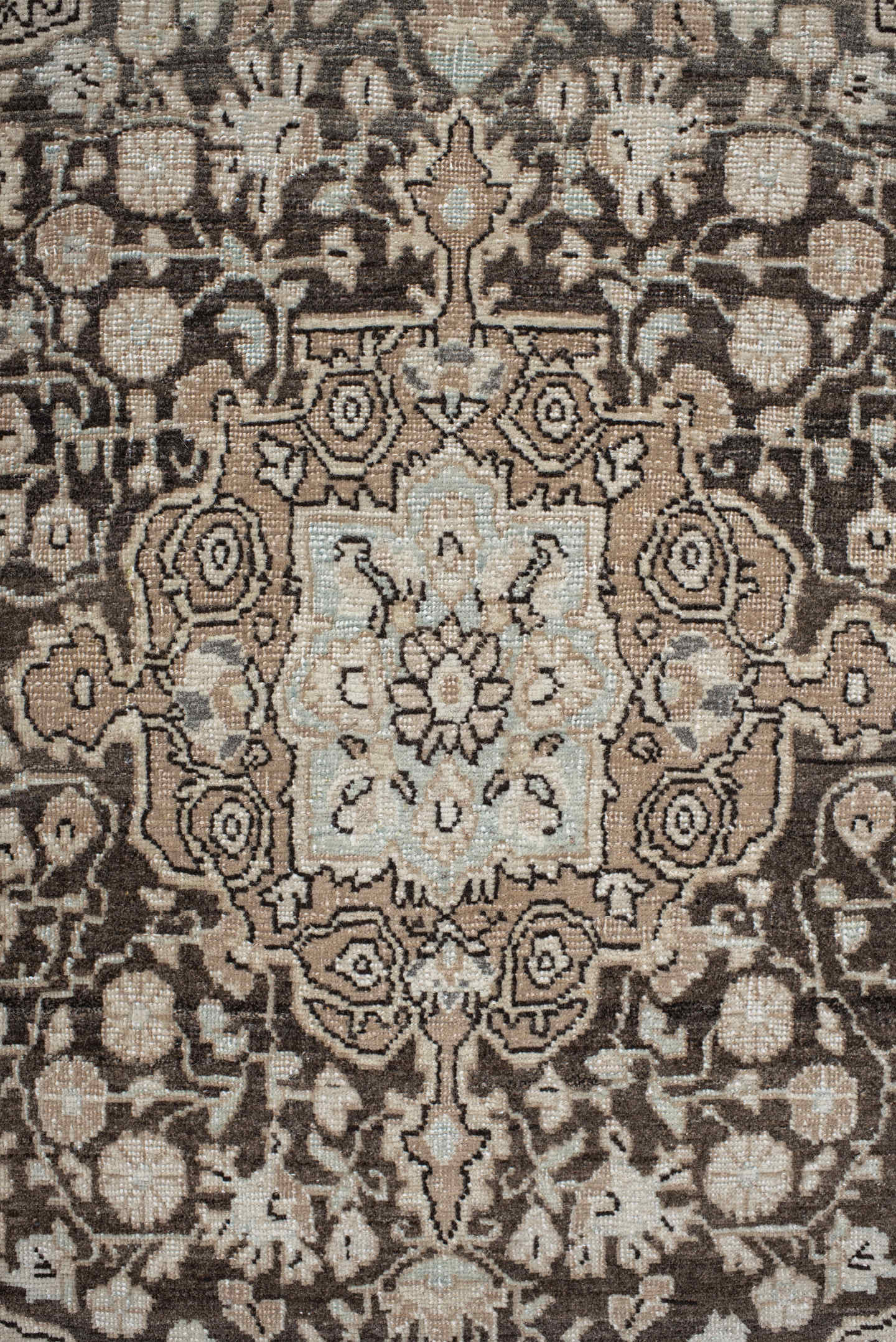 2' x 3' one-of-a-kind handmade antique Sarouk small size rug. Color palette: taupe, brown, ivory, charcoal, beige, gray