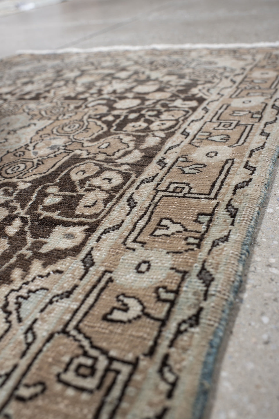 2' x 3' one-of-a-kind handmade antique Sarouk small size rug. Color palette: taupe, brown, ivory, charcoal, beige, gray