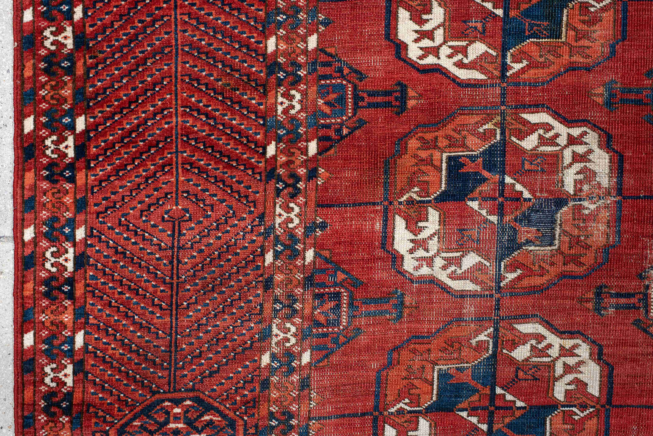 8' x 13' one-of-a-kind handmade vintage Bokara large size rug. Color palette: pink, red, brown, off-white, gray, blue