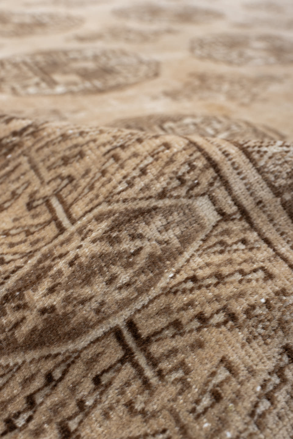 6' x 9' one-of-a-kind handmade antique Bokara medium size rug. Color palette: ivory, taupe, camel, beige, brown, gray