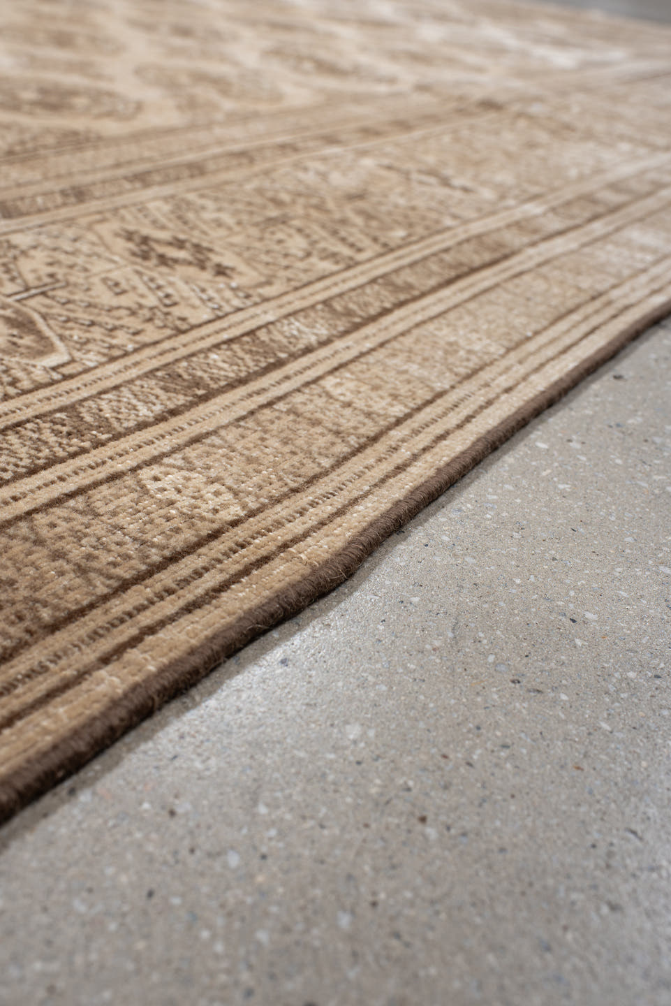 6' x 9' one-of-a-kind handmade antique Bokara medium size rug. Color palette: ivory, taupe, camel, beige, brown, gray