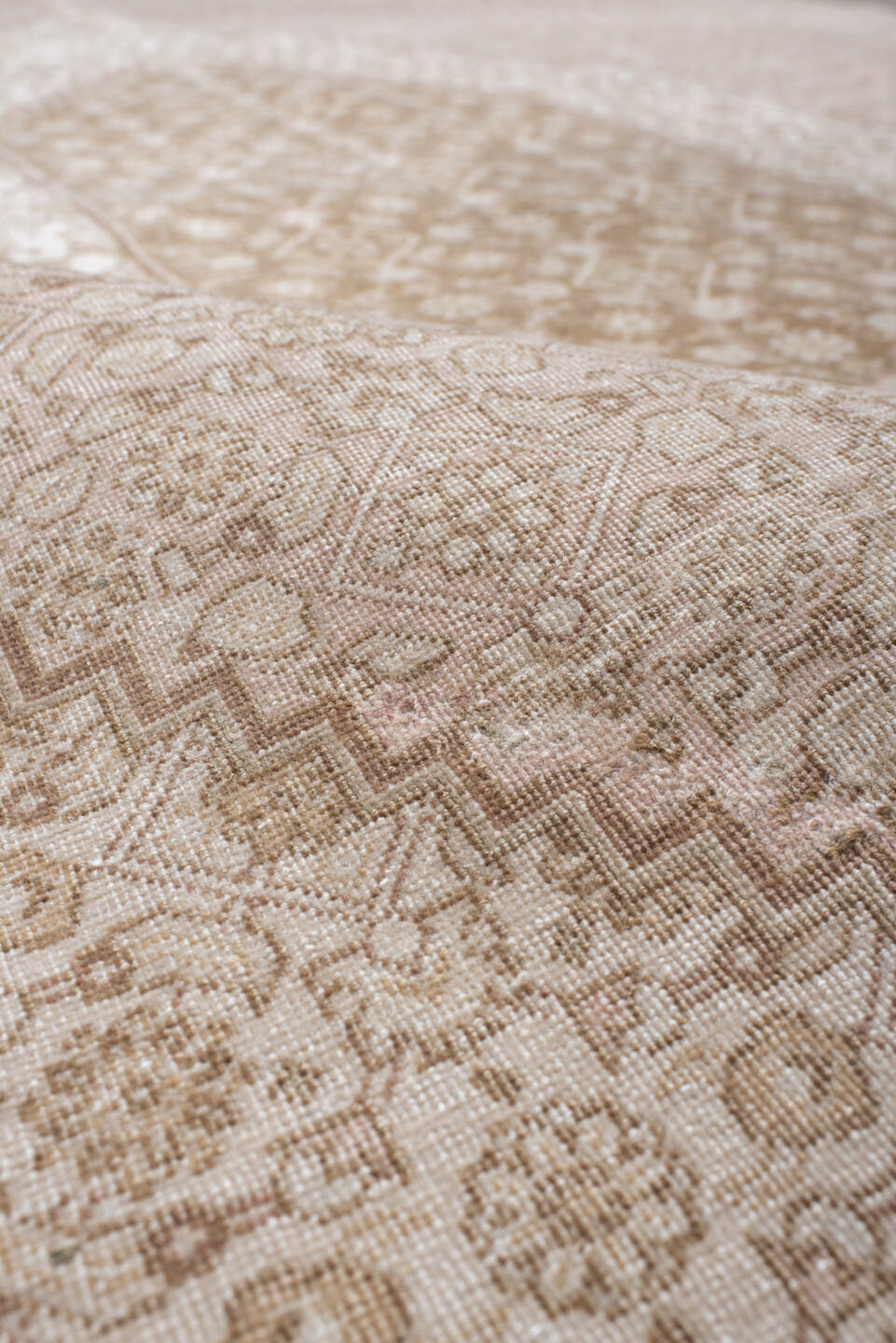 6' x 9' one-of-a-kind handmade vintage Tabriz medium size rug. Color palette: ivory, blush, taupe, beige, sand, pink, gray