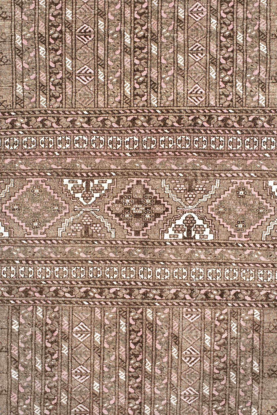 5' x 7' one-of-a-kind handmade vintage  rug. Color palette: taupe, brown, ivory, blush, camel, beige, gray, pink