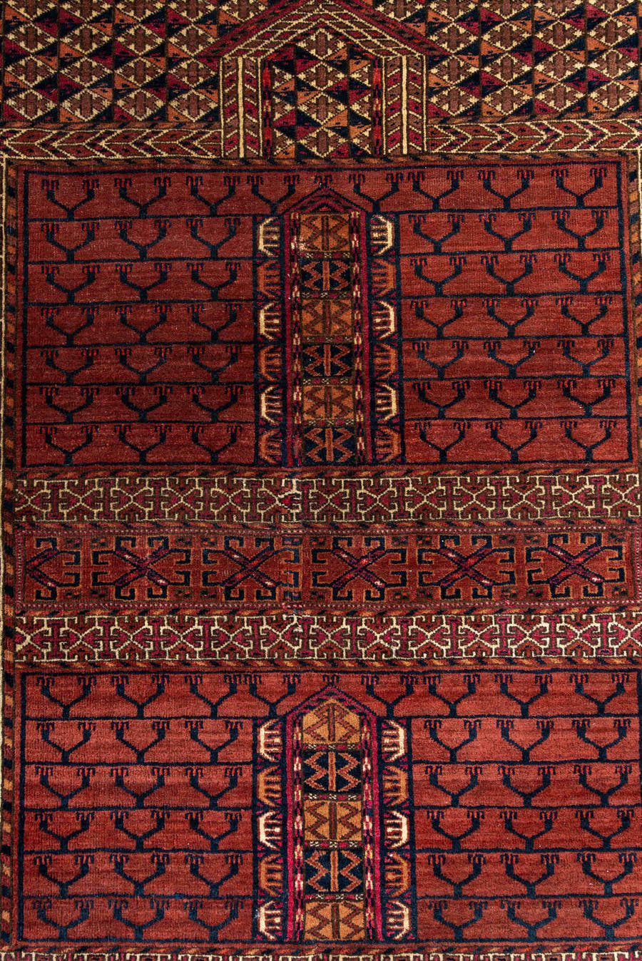 4' x 4' one-of-a-kind handmade antique Torkaman small size rug. Color palette: rust, burgundy, ivory, dark_brown, terracotta