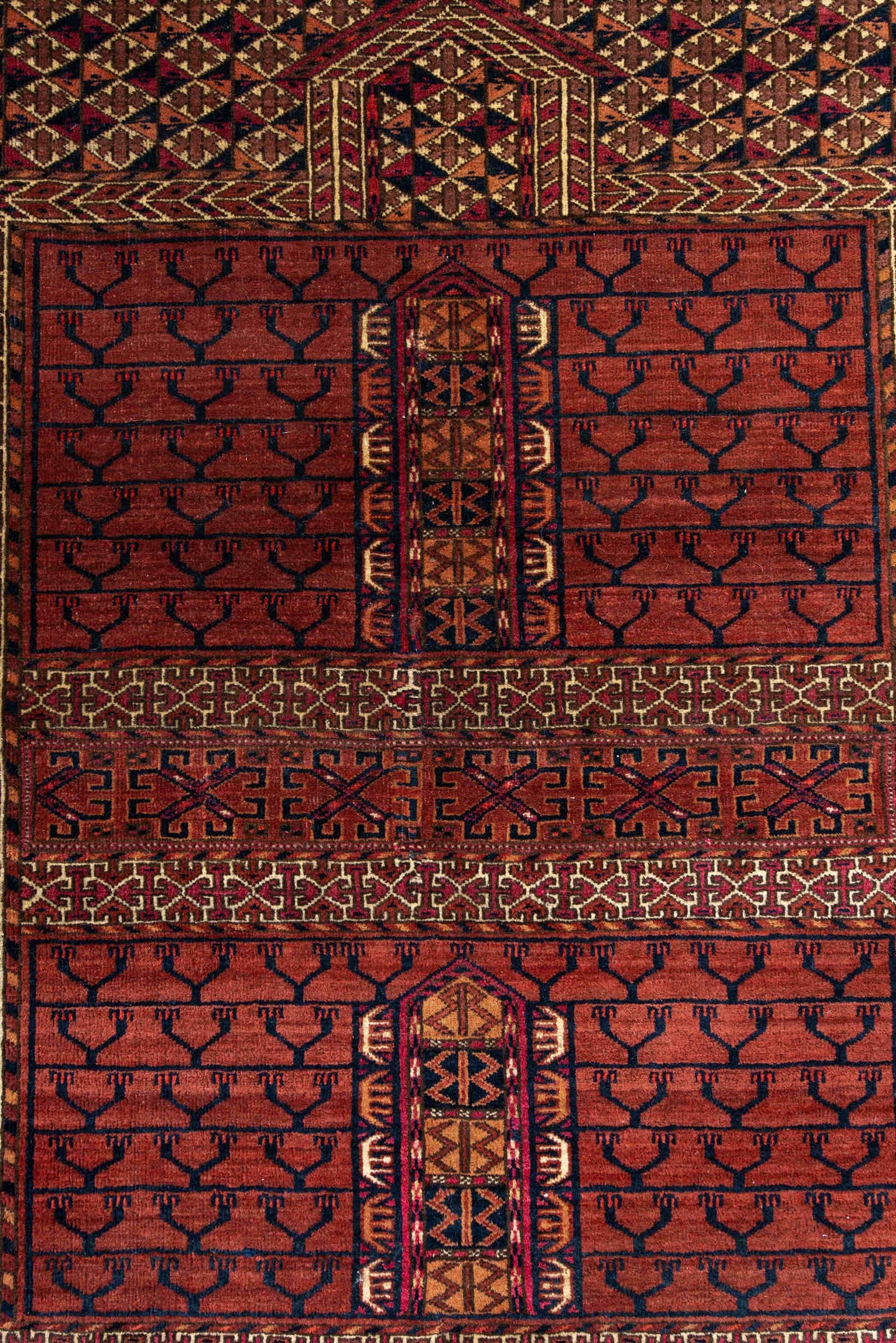 4' x 4' one-of-a-kind handmade antique Torkaman small size rug. Color palette: rust, burgundy, ivory, dark_brown, terracotta