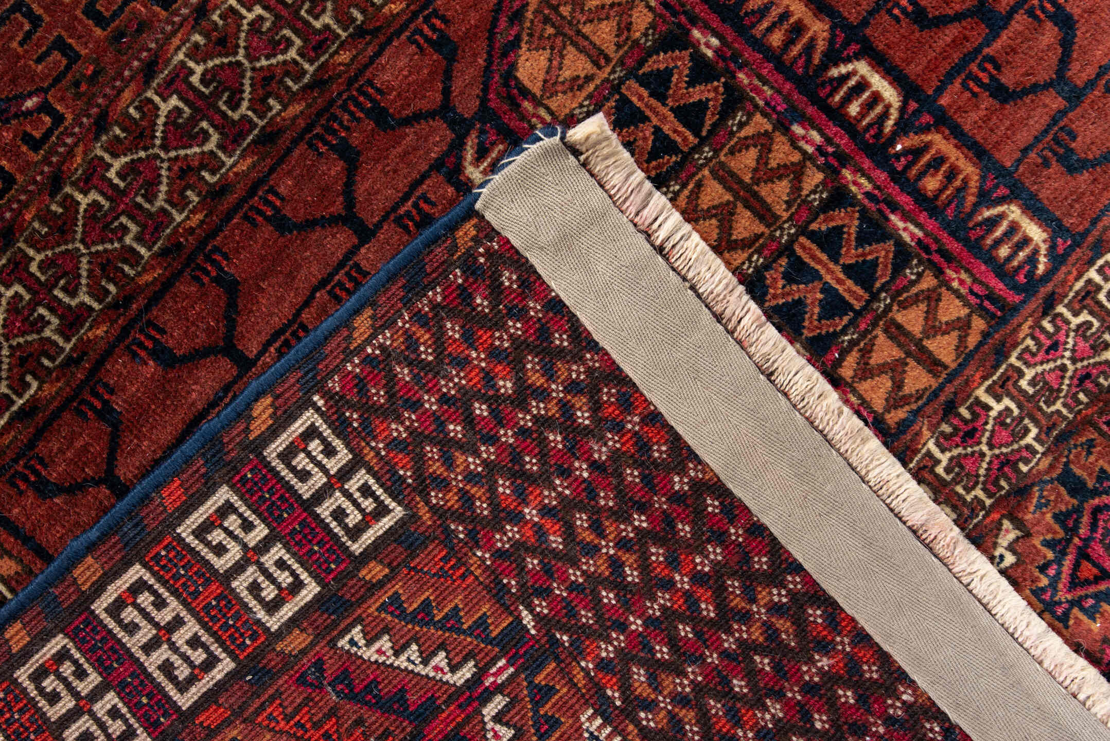 4' x 4' one-of-a-kind handmade antique Torkaman small size rug. Color palette: rust, burgundy, ivory, dark_brown, terracotta