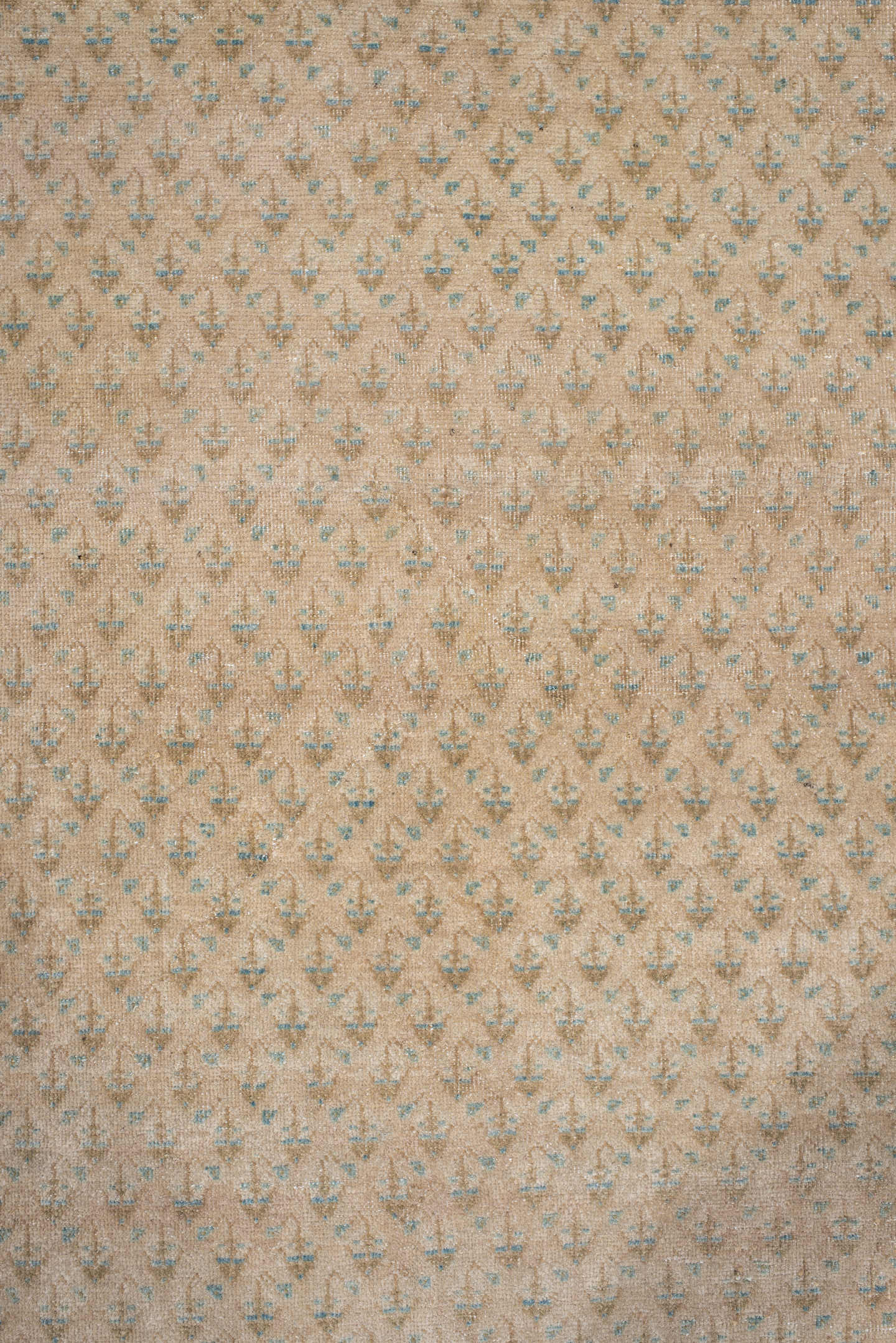 7' x 9' one-of-a-kind handmade antique Mir rug. Color palette: ivory, pale blue, beige, taupe, camel, light blue, gray