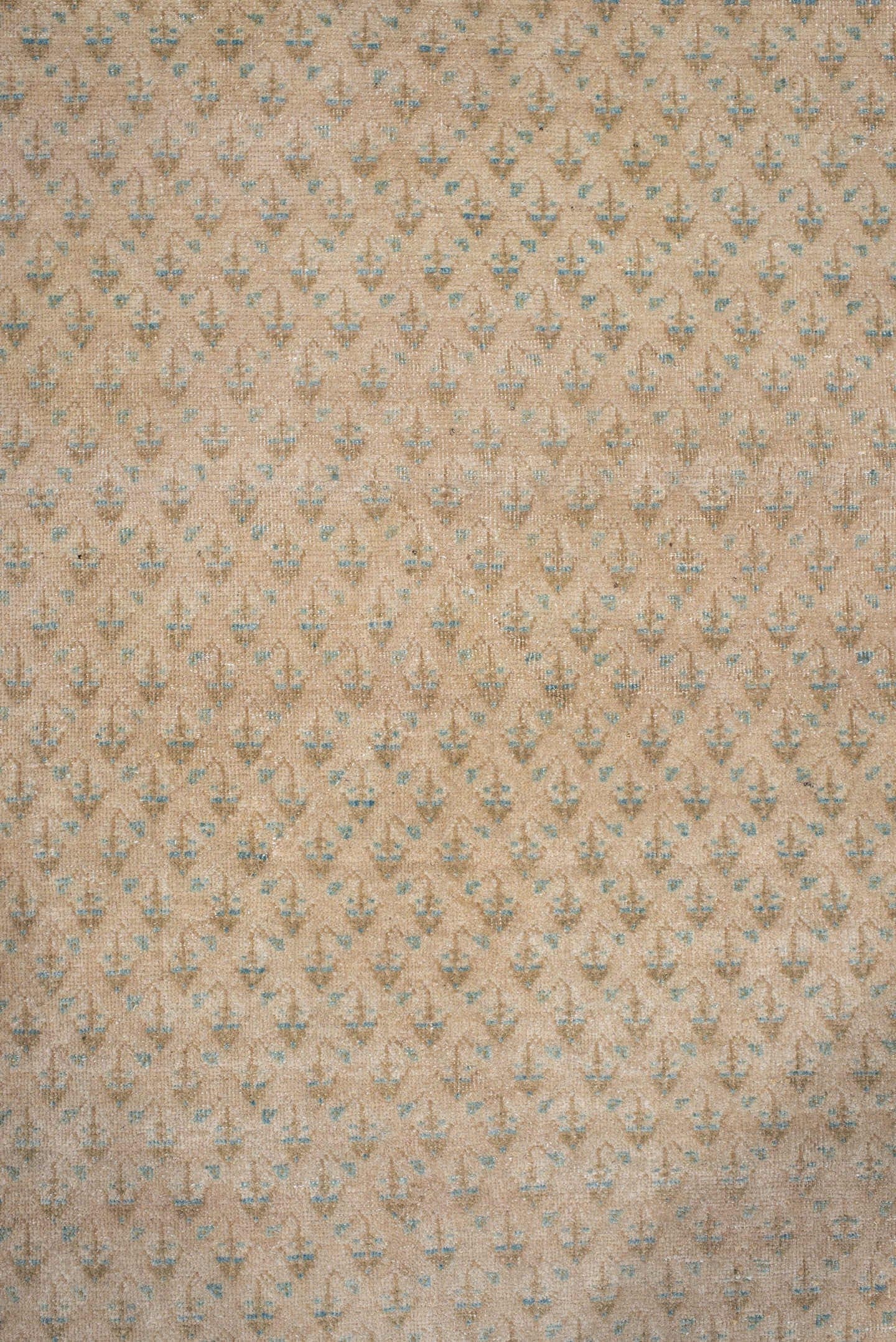 7' x 9' one-of-a-kind handmade antique Mir rug. Color palette: ivory, pale blue, beige, taupe, camel, light blue, gray