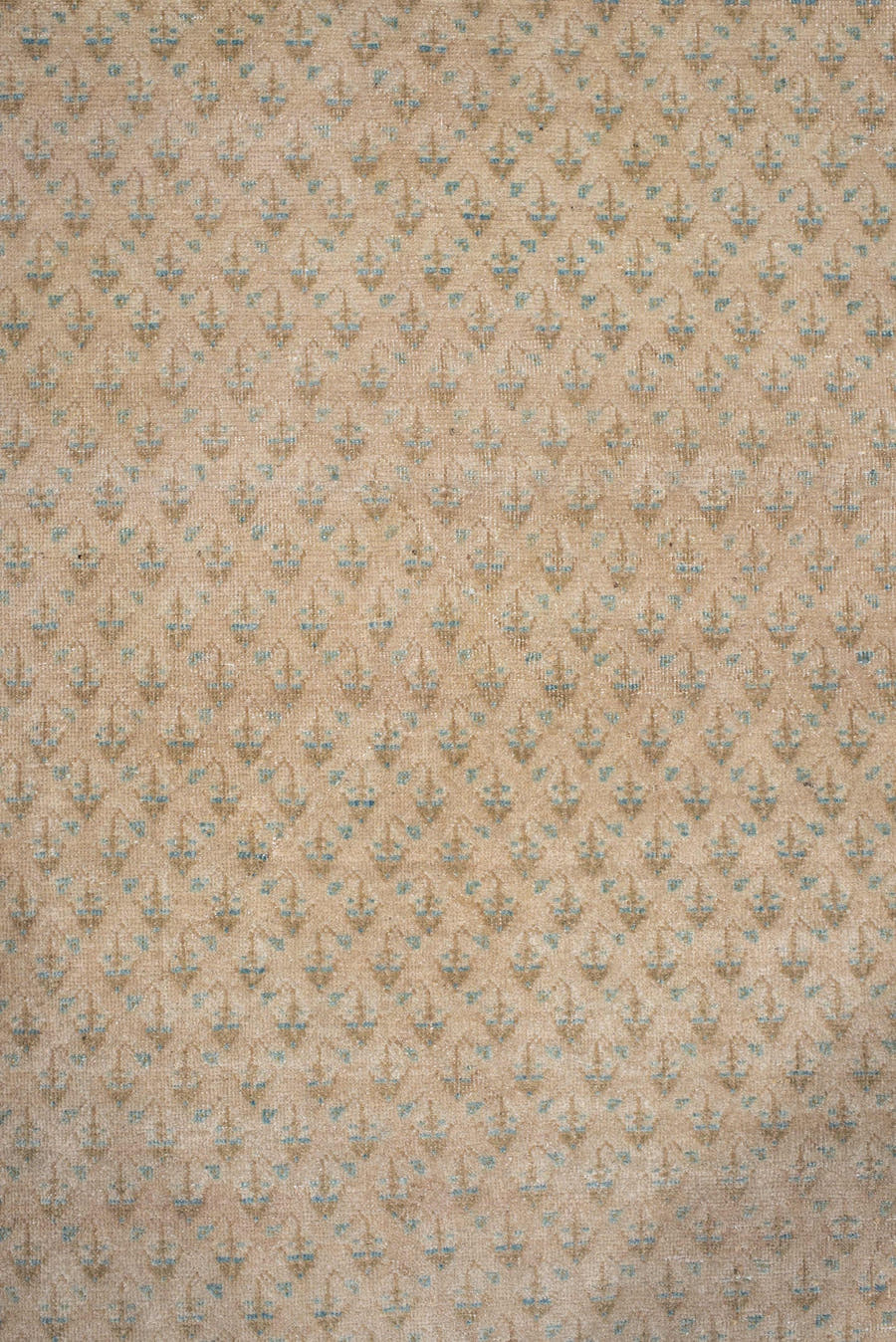 7' x 9' one-of-a-kind handmade antique Mir rug. Color palette: ivory, pale blue, beige, taupe, camel, light blue, gray