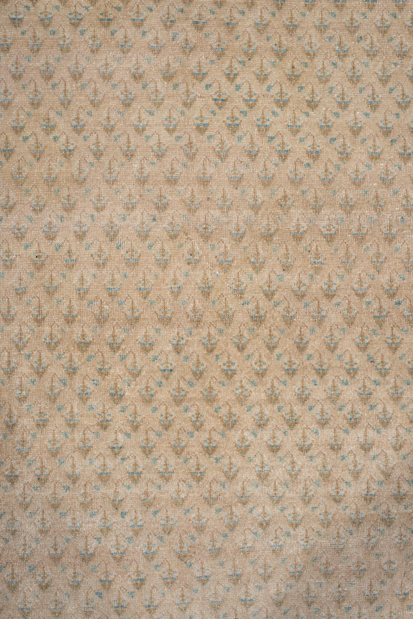 7' x 9' one-of-a-kind handmade antique Mir rug. Color palette: ivory, pale blue, beige, taupe, camel, light blue, gray