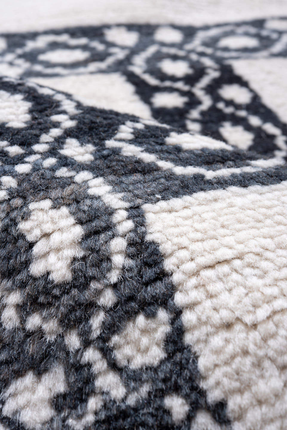 9' x 12' one-of-a-kind handmade vintage Moroccan large size rug. Color palette: ivory, charcoal, taupe, gray, black, beige