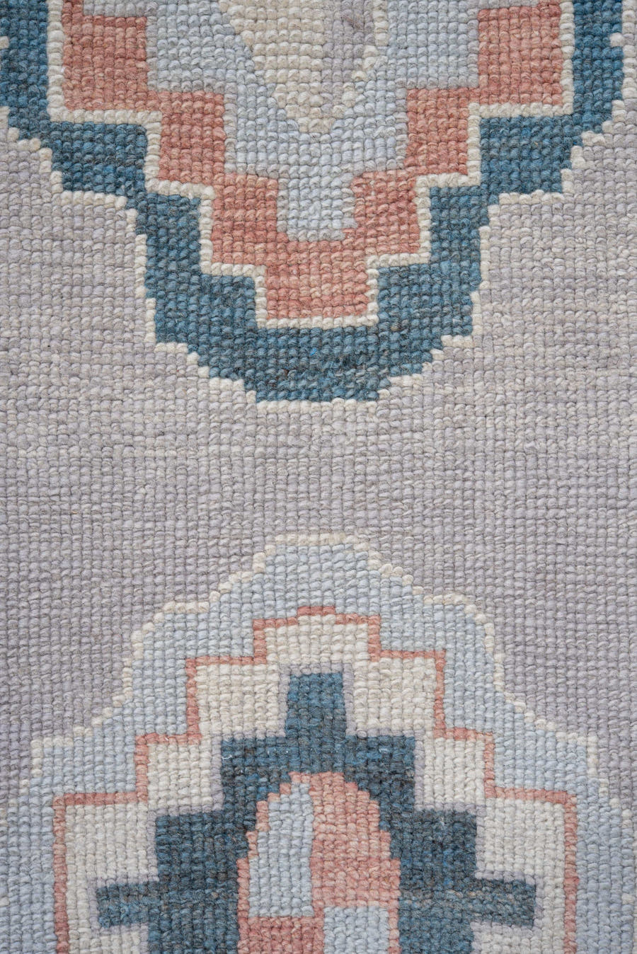 3' x 9' one-of-a-kind handmade vintage Oushak runner rug. Color palette: ivory, powder_blue, blush, pale_gray, slate, peach