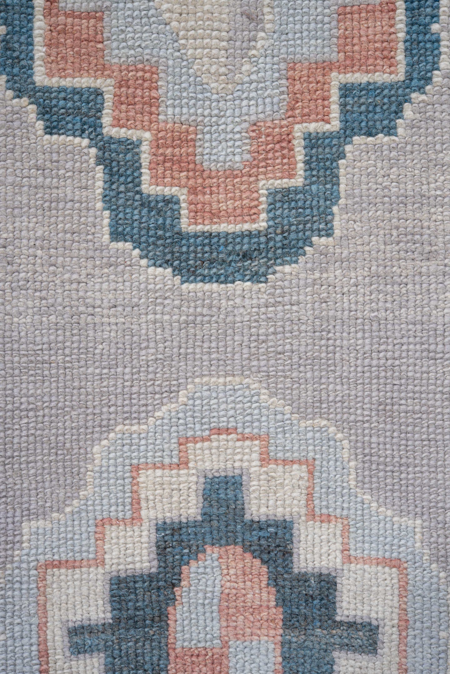 3' x 9' one-of-a-kind handmade vintage Oushak runner rug. Color palette: ivory, powder_blue, blush, pale_gray, slate, peach