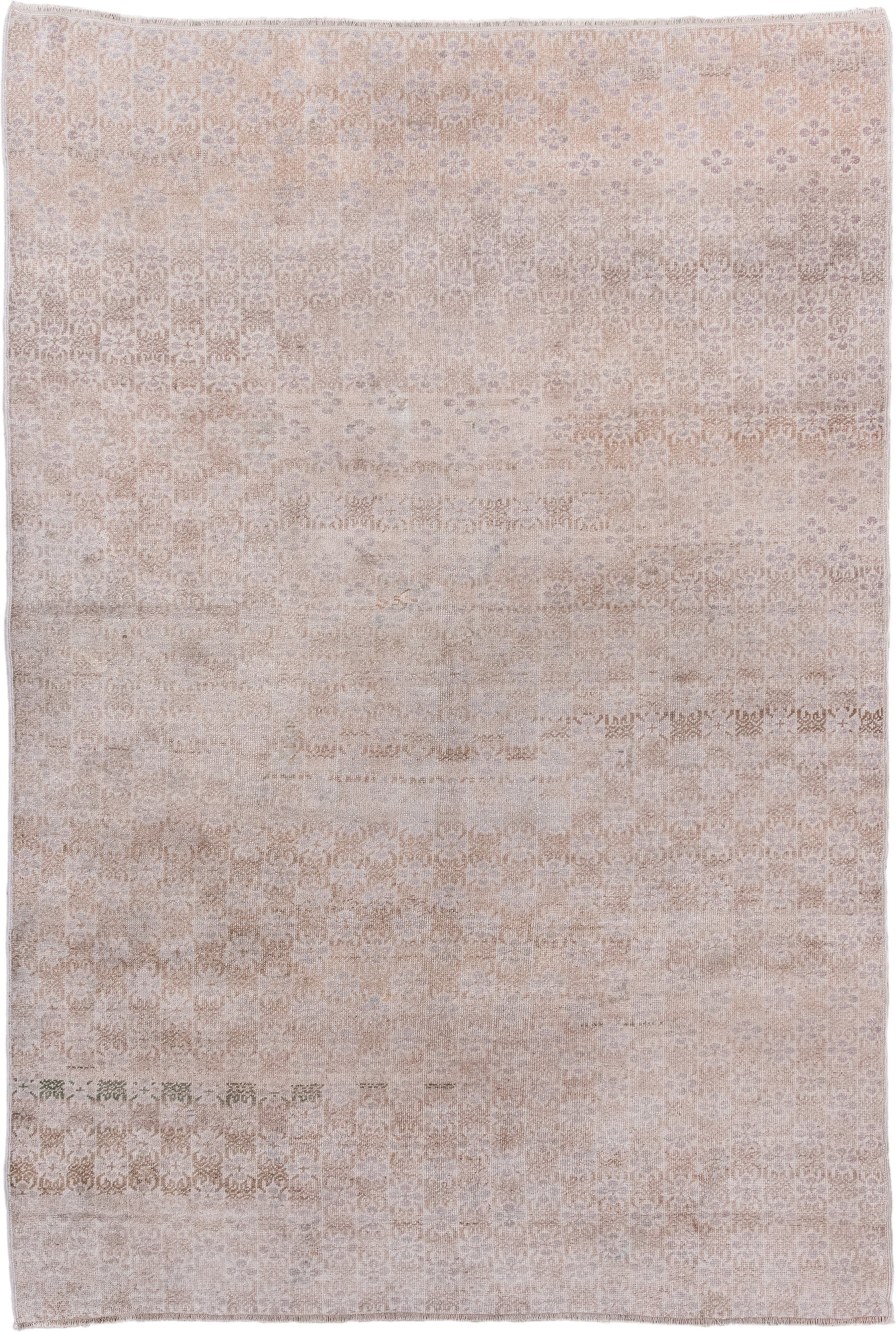 5' x 8' one-of-a-kind handmade vintage Anatolian medium size rug. Color palette: blush, ivory, taupe, beige, pale rose, sage