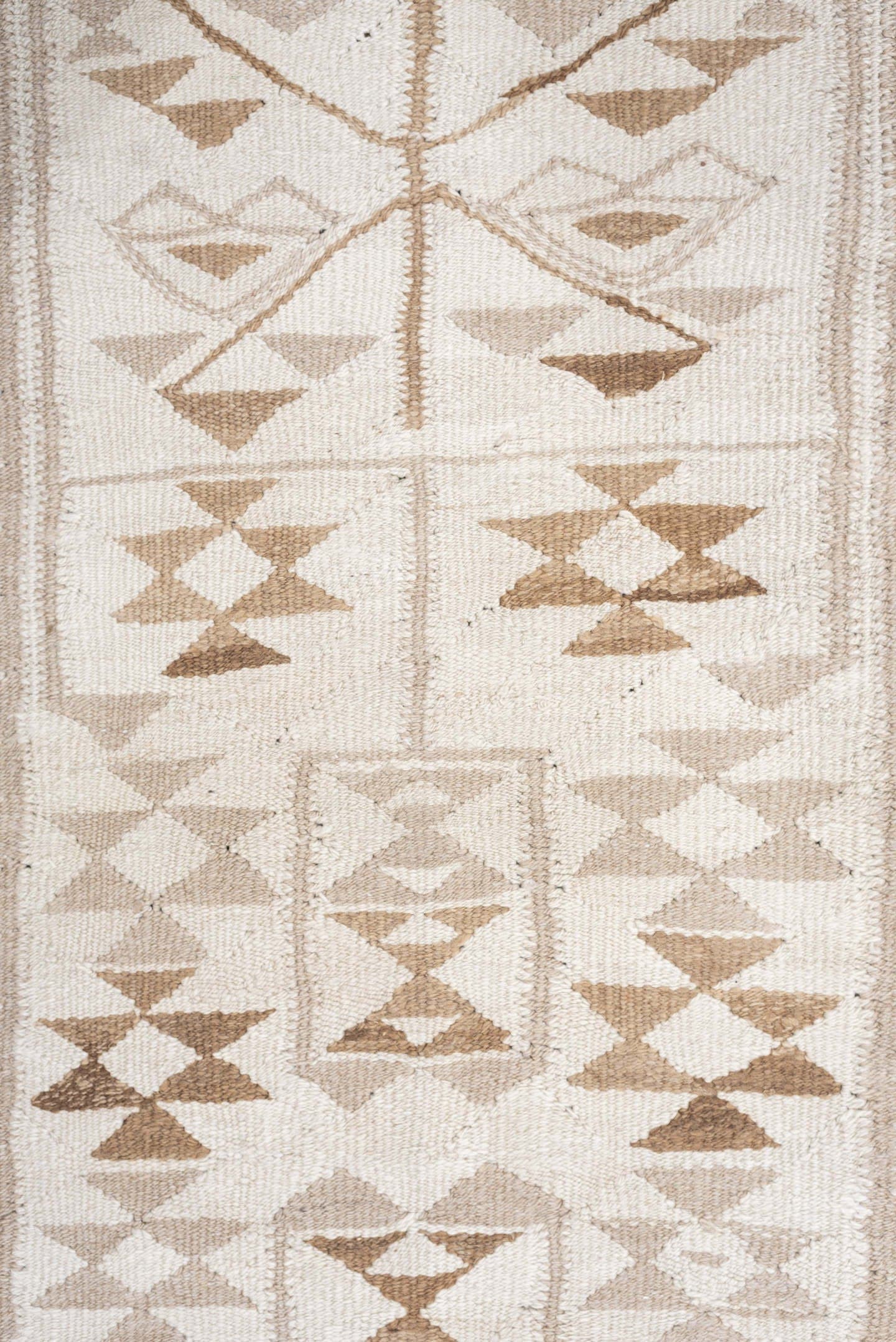 3' x 12' one-of-a-kind handmade antique Kilim runner rug. Color palette: ivory, camel, taupe, sand, beige, gray