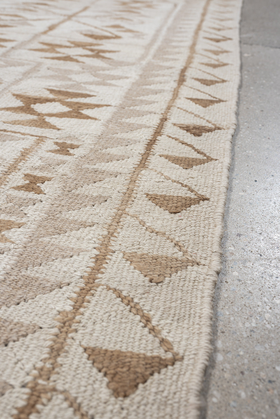 3' x 12' one-of-a-kind handmade antique Kilim runner rug. Color palette: ivory, camel, taupe, sand, beige, gray