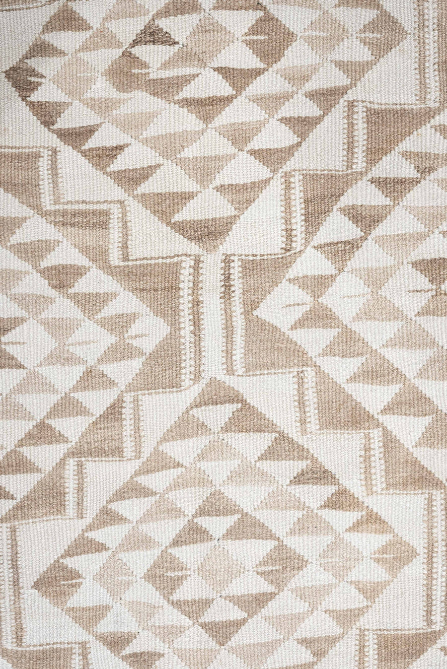 2' x 10' one-of-a-kind handmade antique Kilim runner rug. Color palette: ivory, taupe, beige, sand, gray
