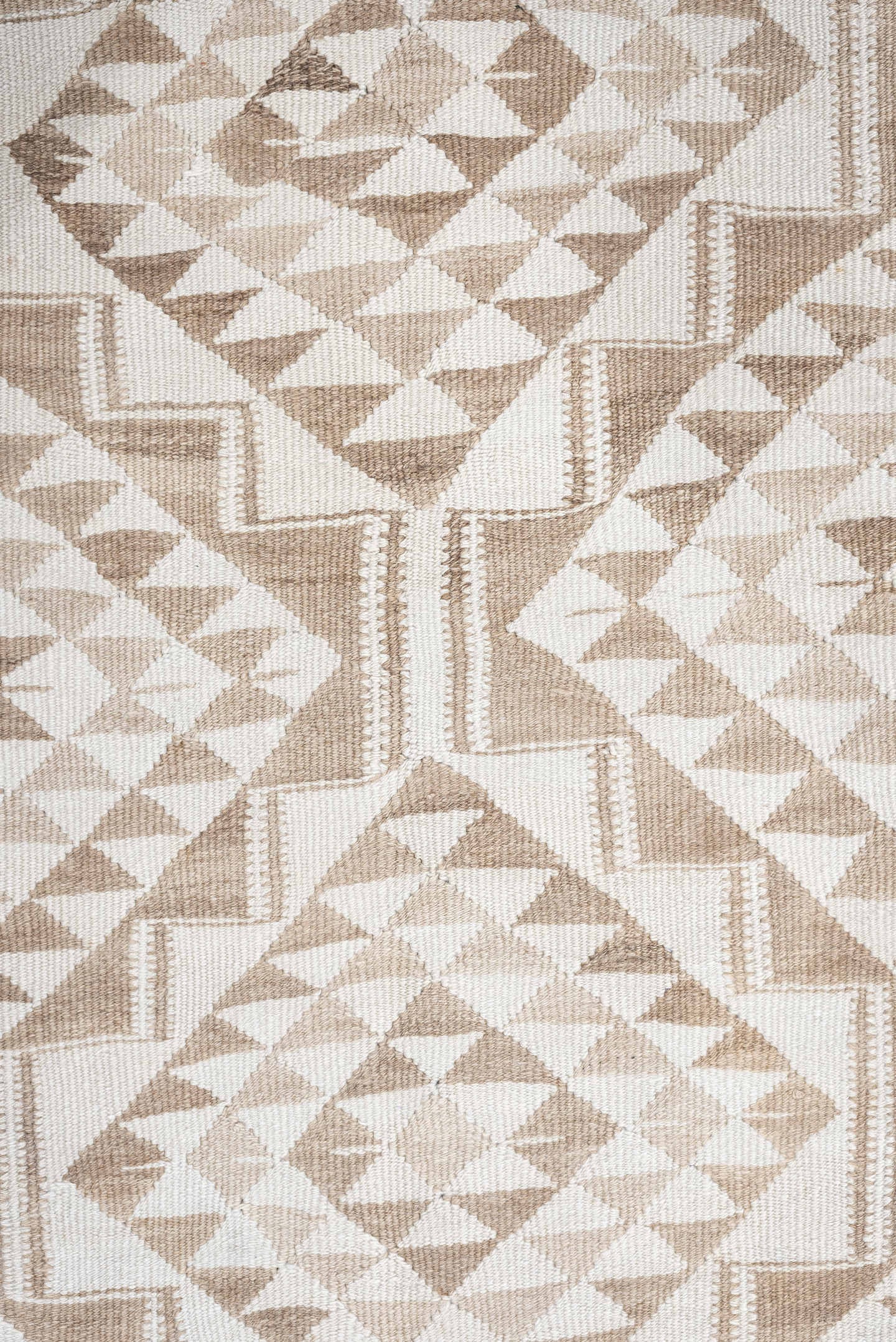 2' x 10' one-of-a-kind handmade antique Kilim runner rug. Color palette: ivory, taupe, beige, sand, gray