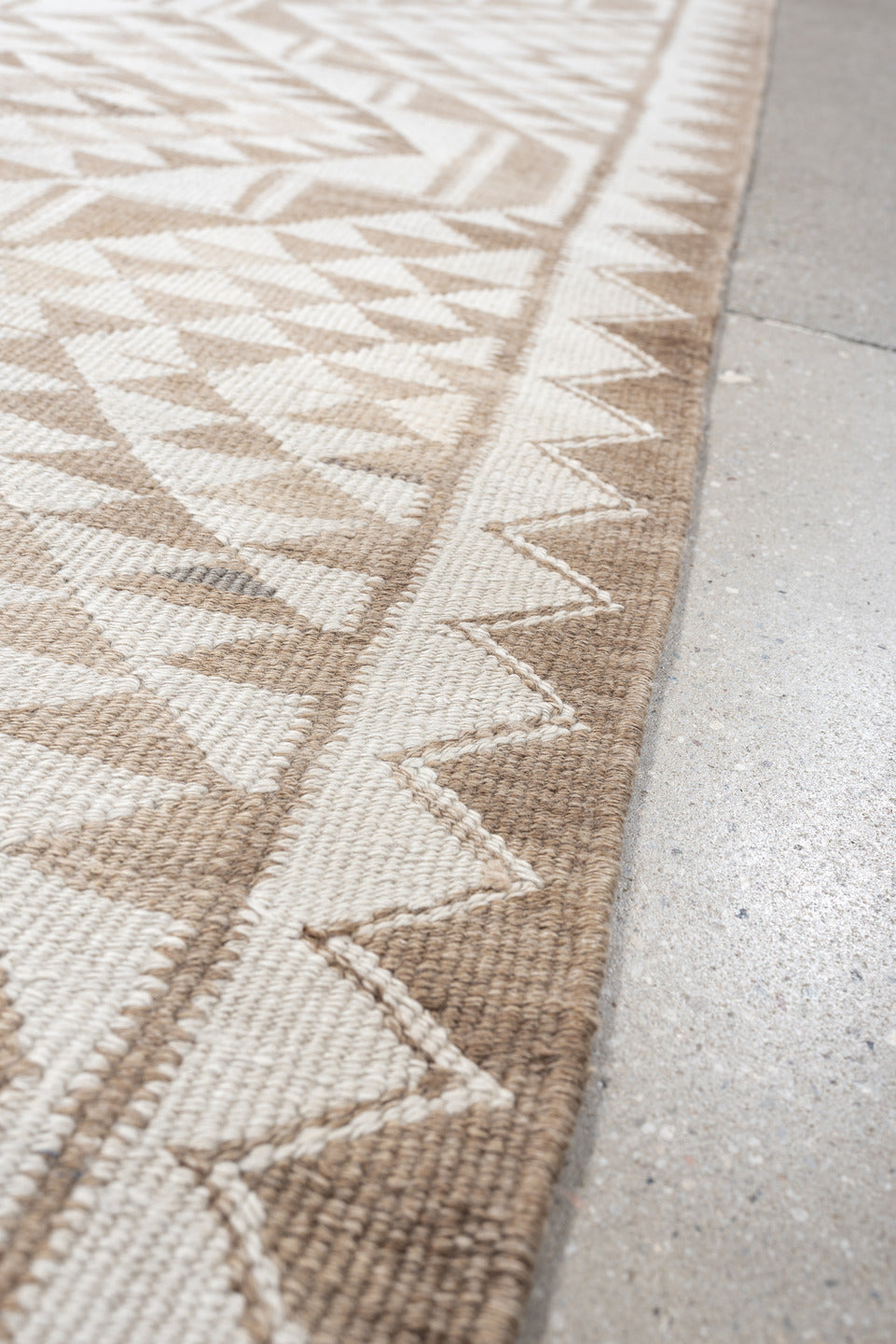 2' x 10' one-of-a-kind handmade antique Kilim runner rug. Color palette: ivory, taupe, beige, sand, gray