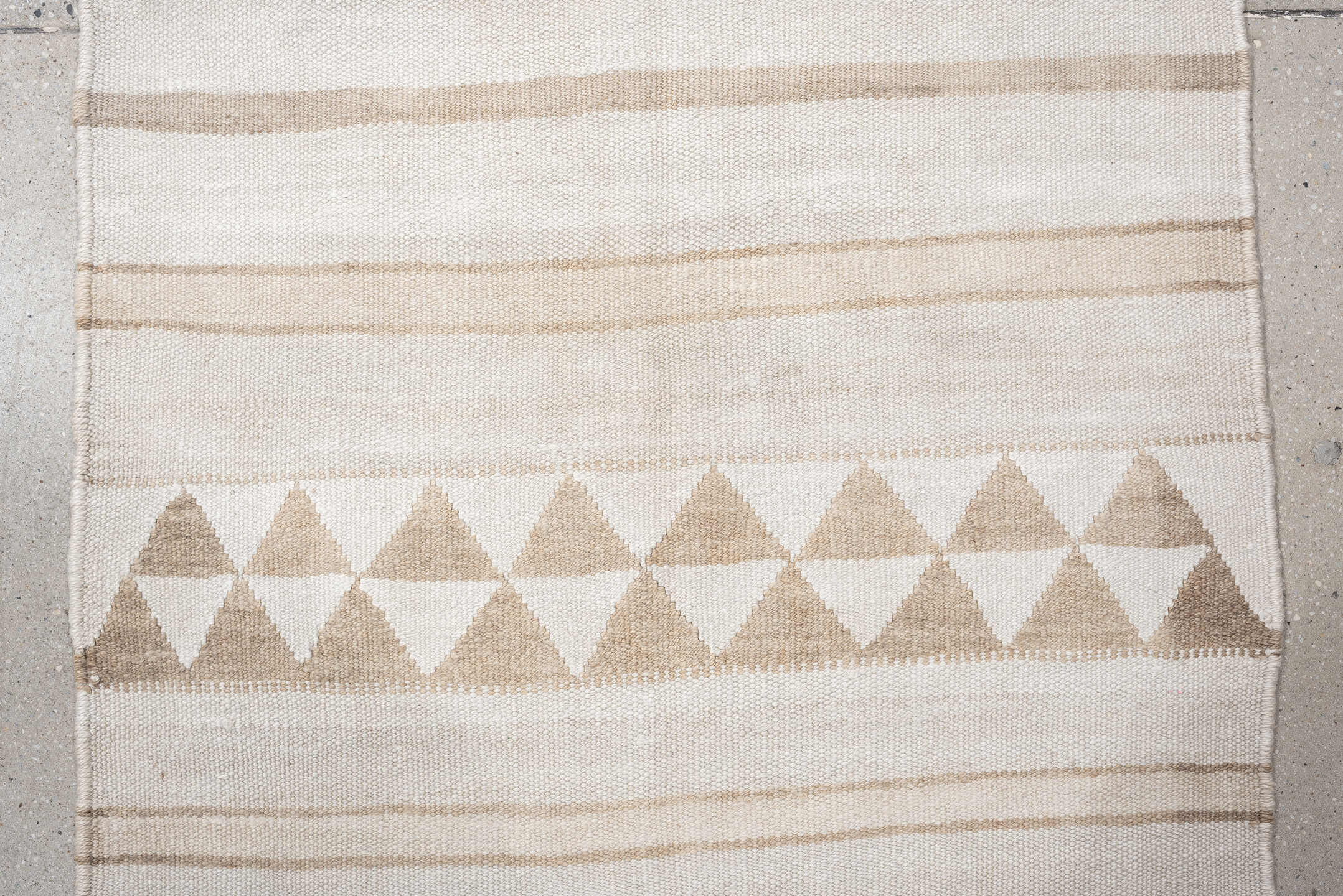 3' x 13' one-of-a-kind handmade antique Kilim runner rug. Color palette: ivory, sand, taupe, cream, beige, gray