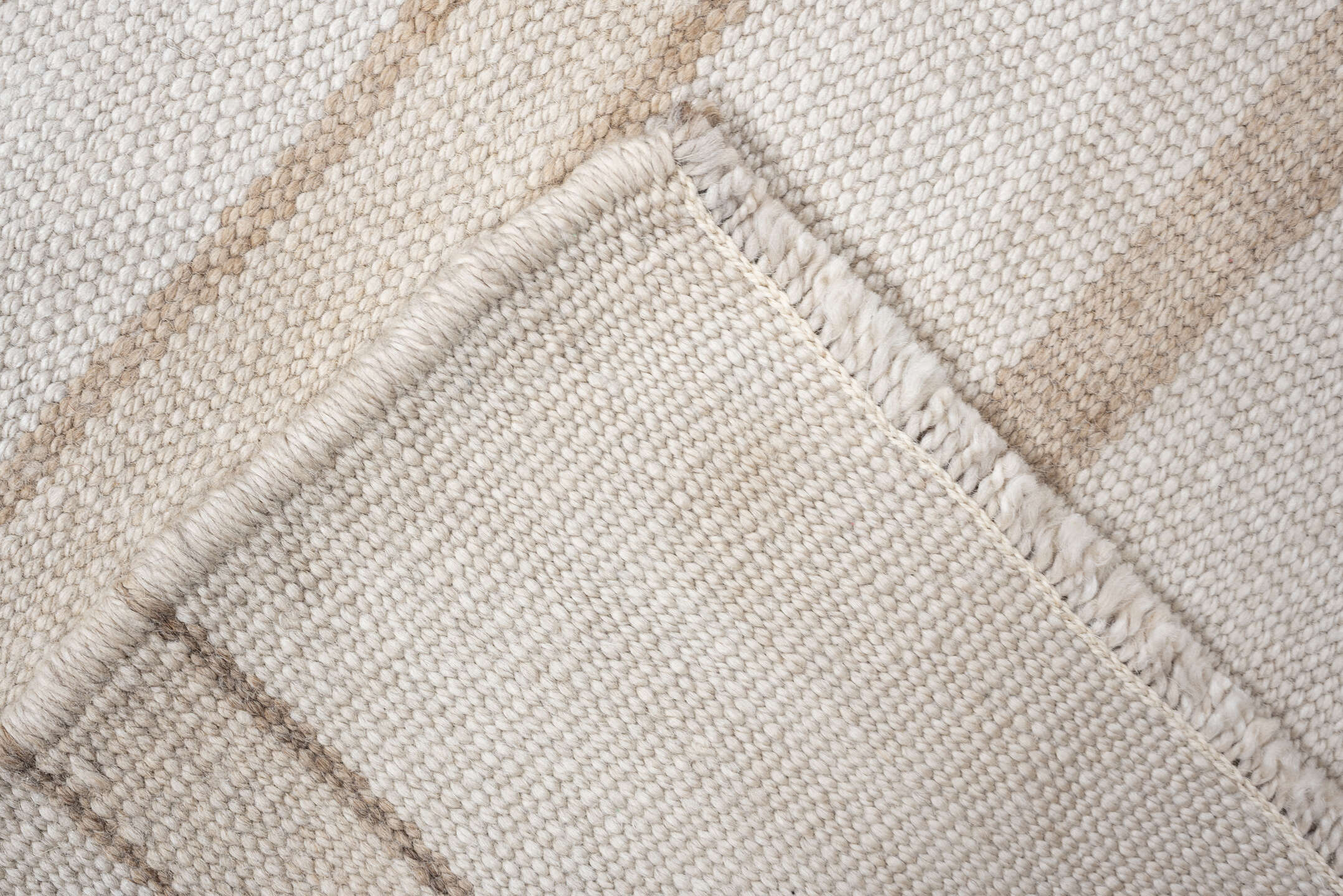 3' x 13' one-of-a-kind handmade antique Kilim runner rug. Color palette: ivory, sand, taupe, cream, beige, gray