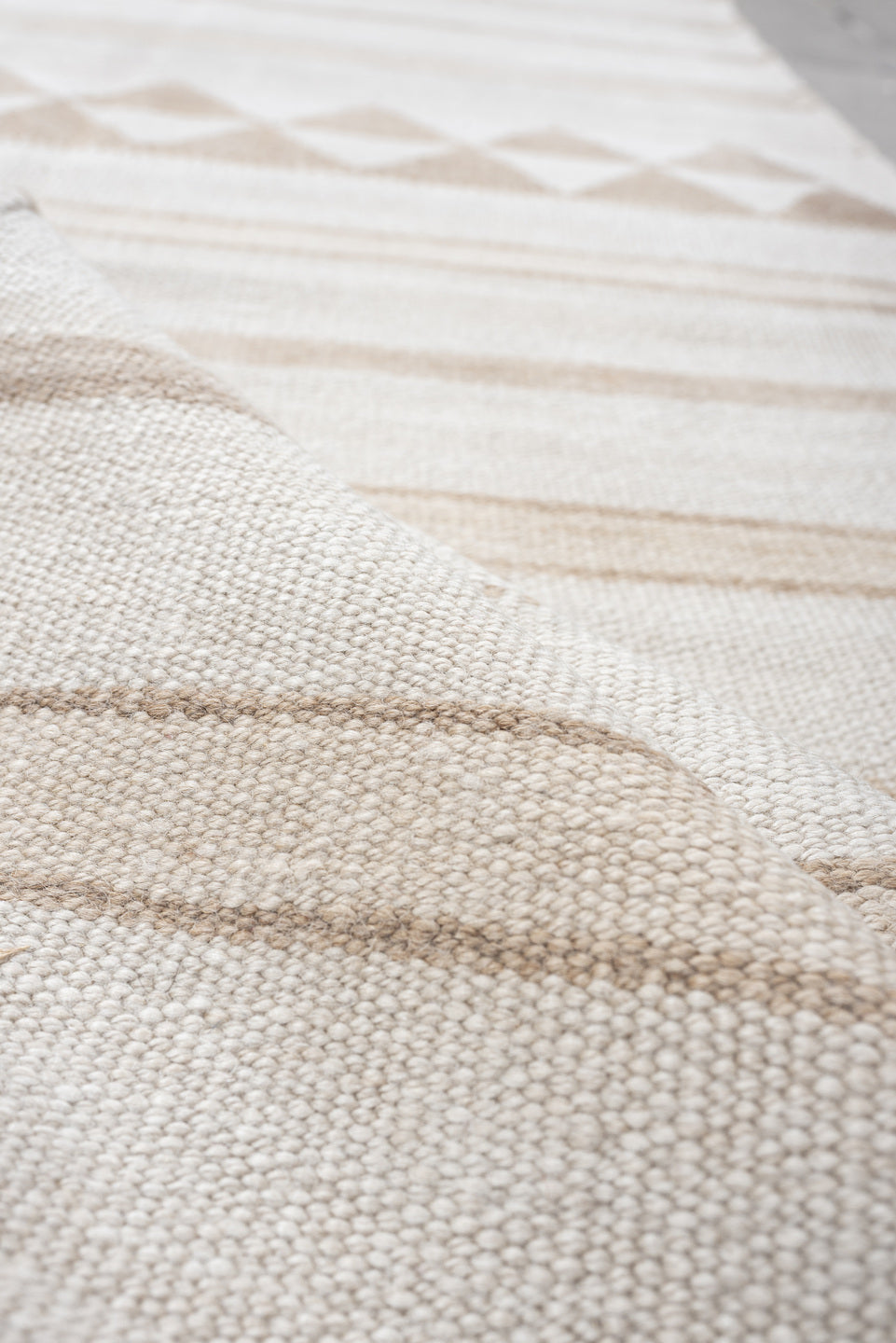 3' x 13' one-of-a-kind handmade antique Kilim runner rug. Color palette: ivory, sand, taupe, cream, beige, gray