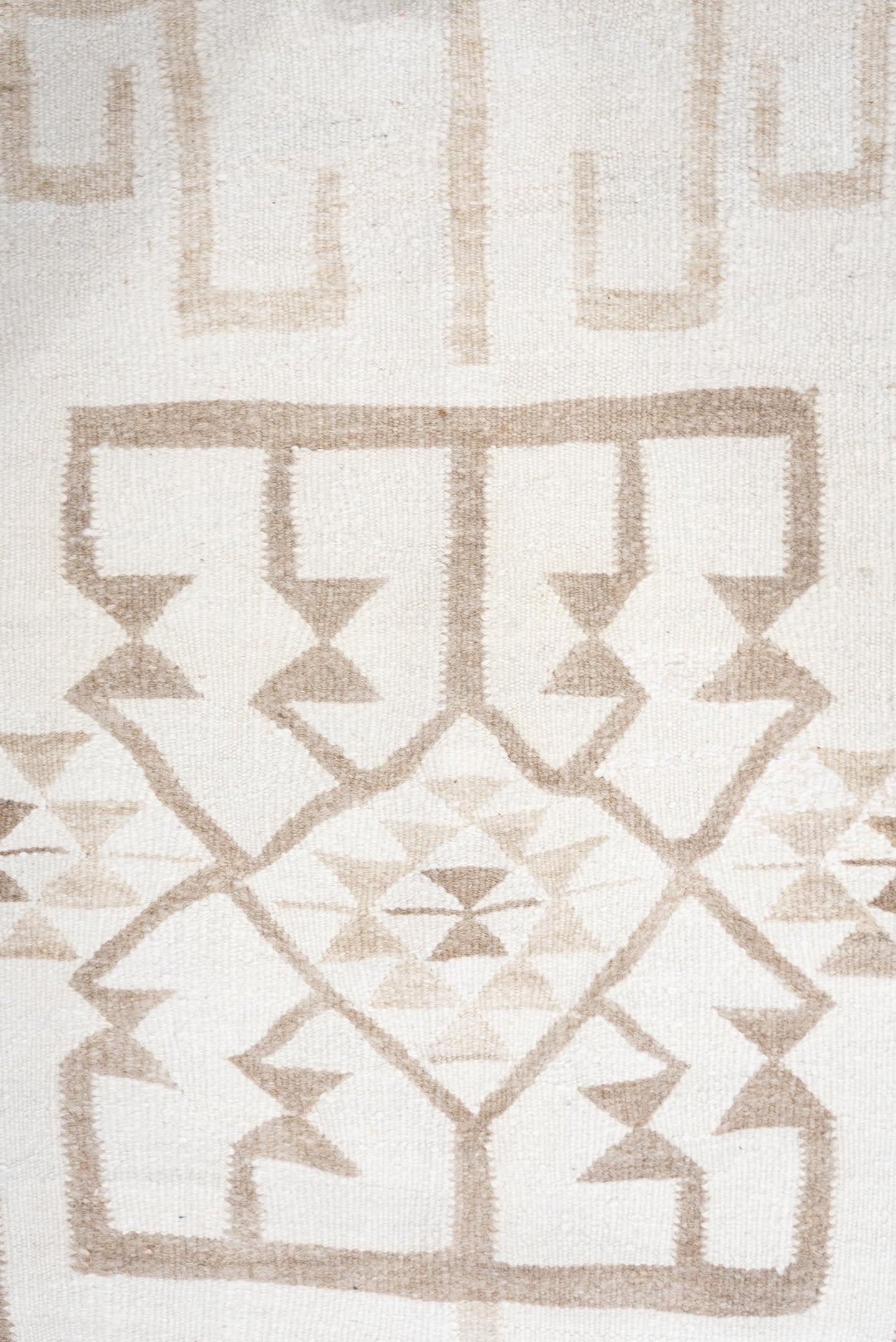 2' x 11' one-of-a-kind handmade antique Kilim runner rug. Color palette: ivory, taupe, beige, sand, gray