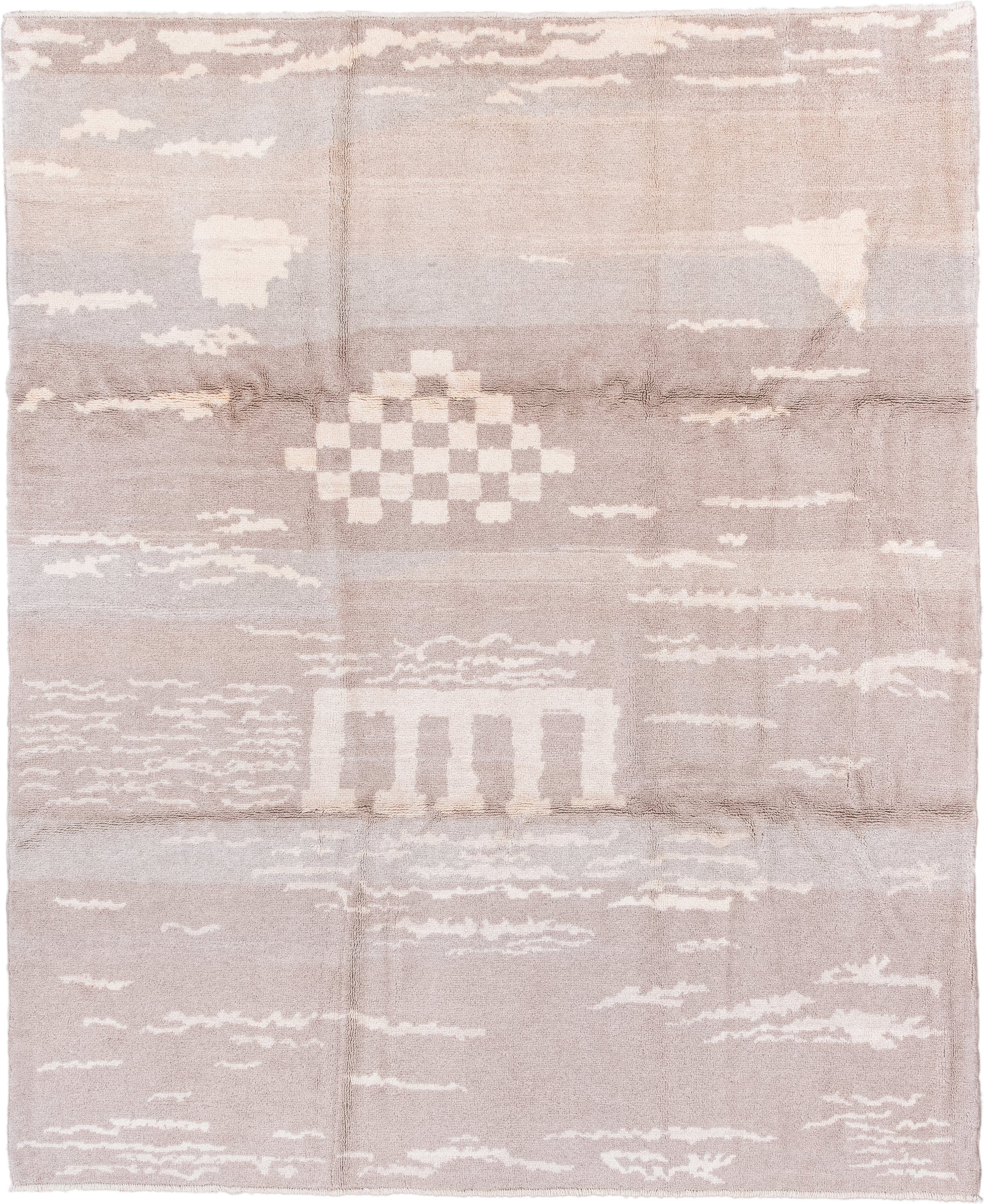 8' x 9' one-of-a-kind handmade vintage Kars rug. Color palette: blush, ivory, taupe, cream, pink, beige, gray