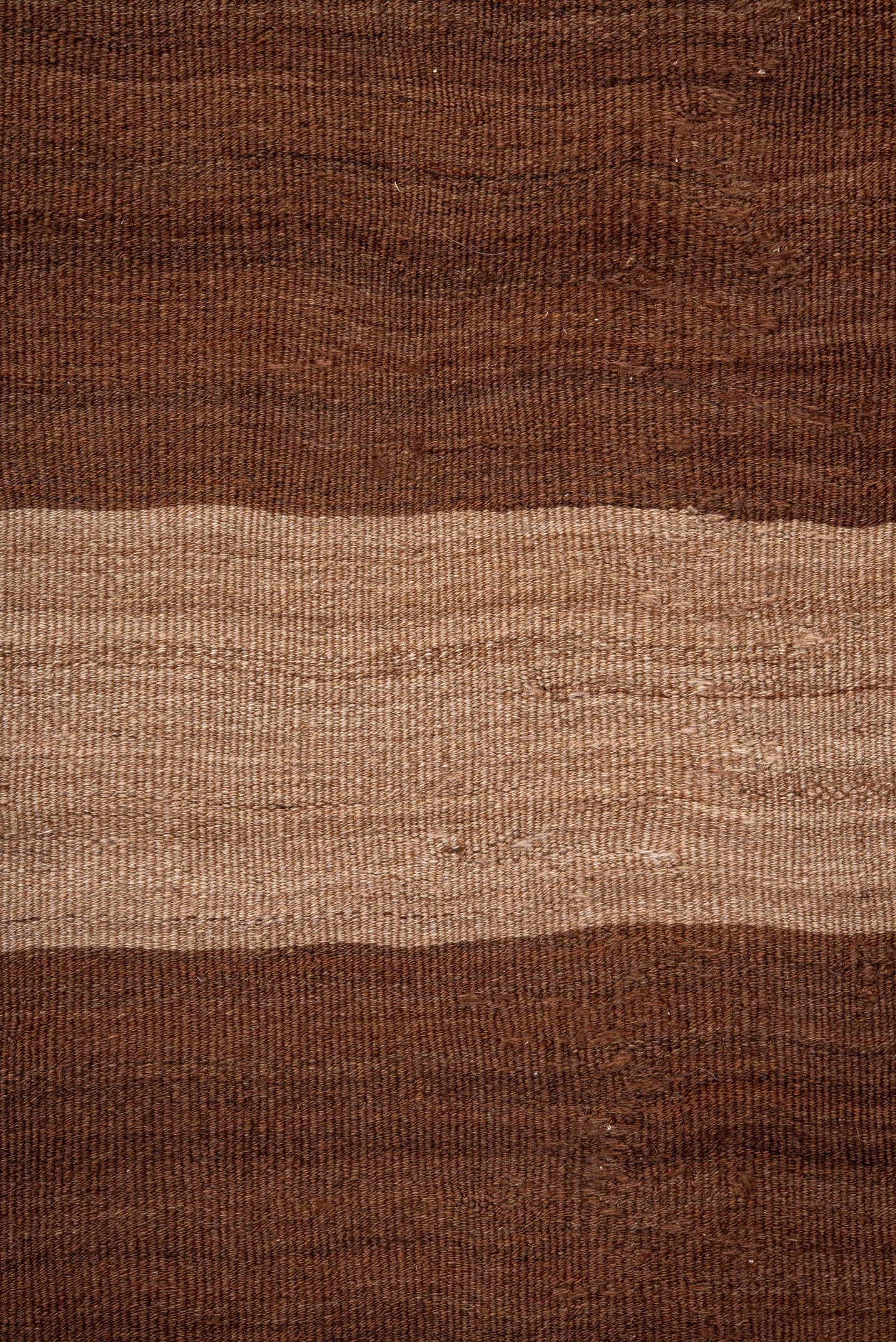 8' x 9' one-of-a-kind handmade vintage Kilim rug. Color palette: brown, camel, taupe, beige, chestnut, gray, red
