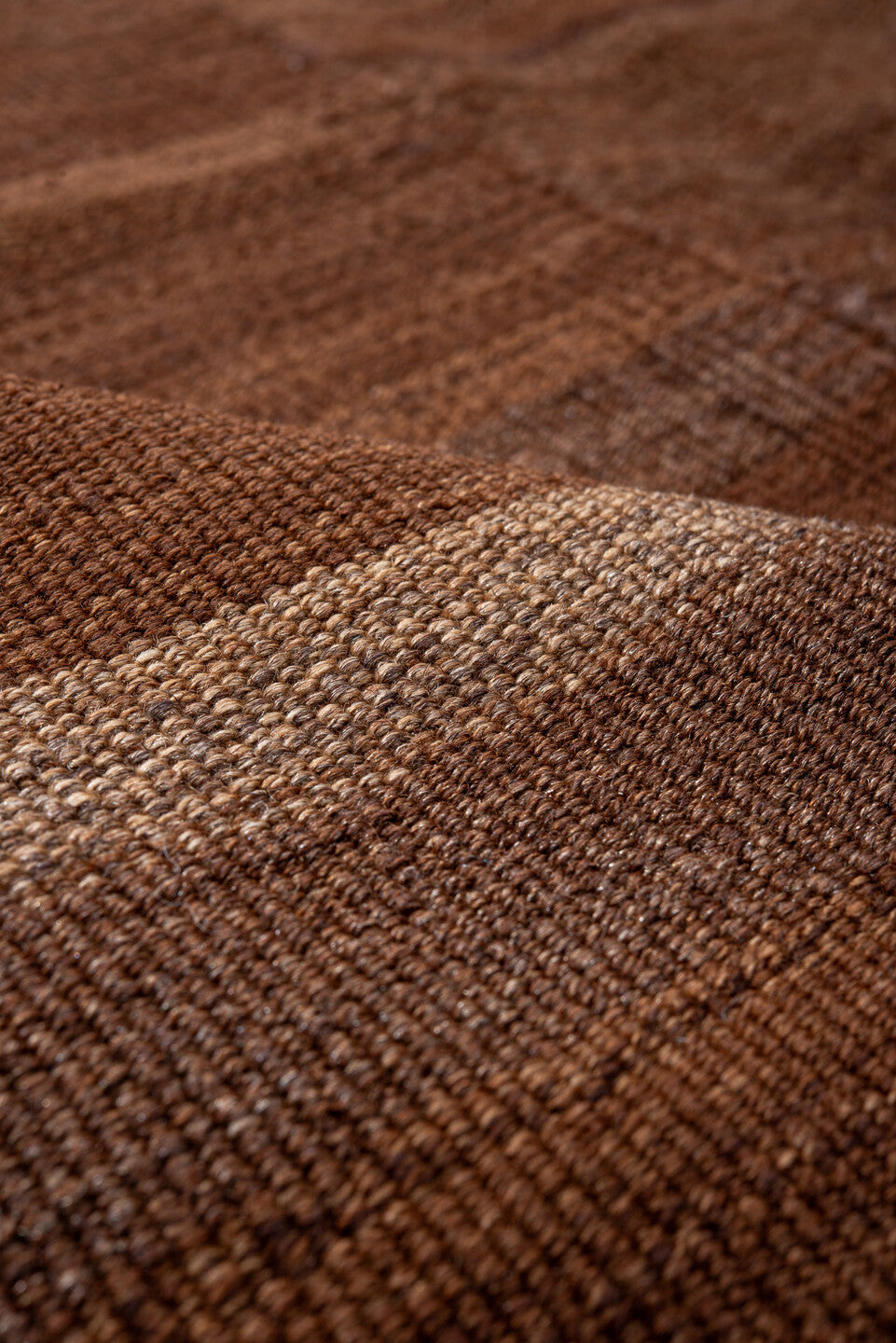 8' x 9' one-of-a-kind handmade vintage Kilim rug. Color palette: brown, camel, taupe, beige, chestnut, gray, red