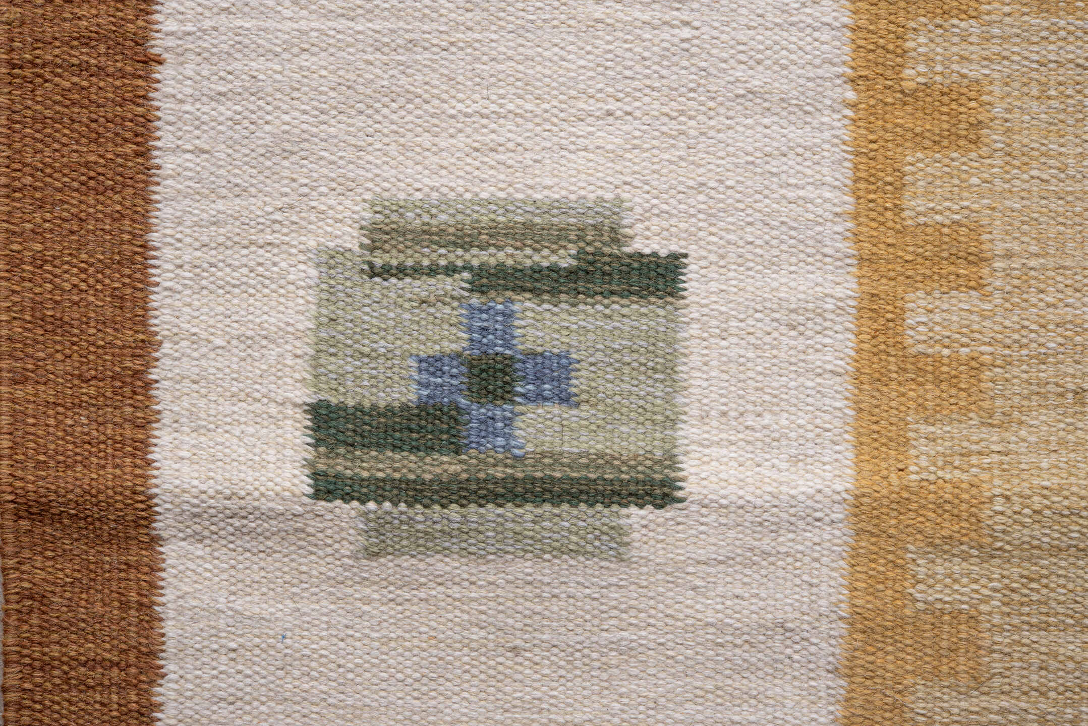 6' x 10' one-of-a-kind handmade antique Rollaken large size rug. Color palette: ivory, camel, gold, powder_blue, sage, rose
