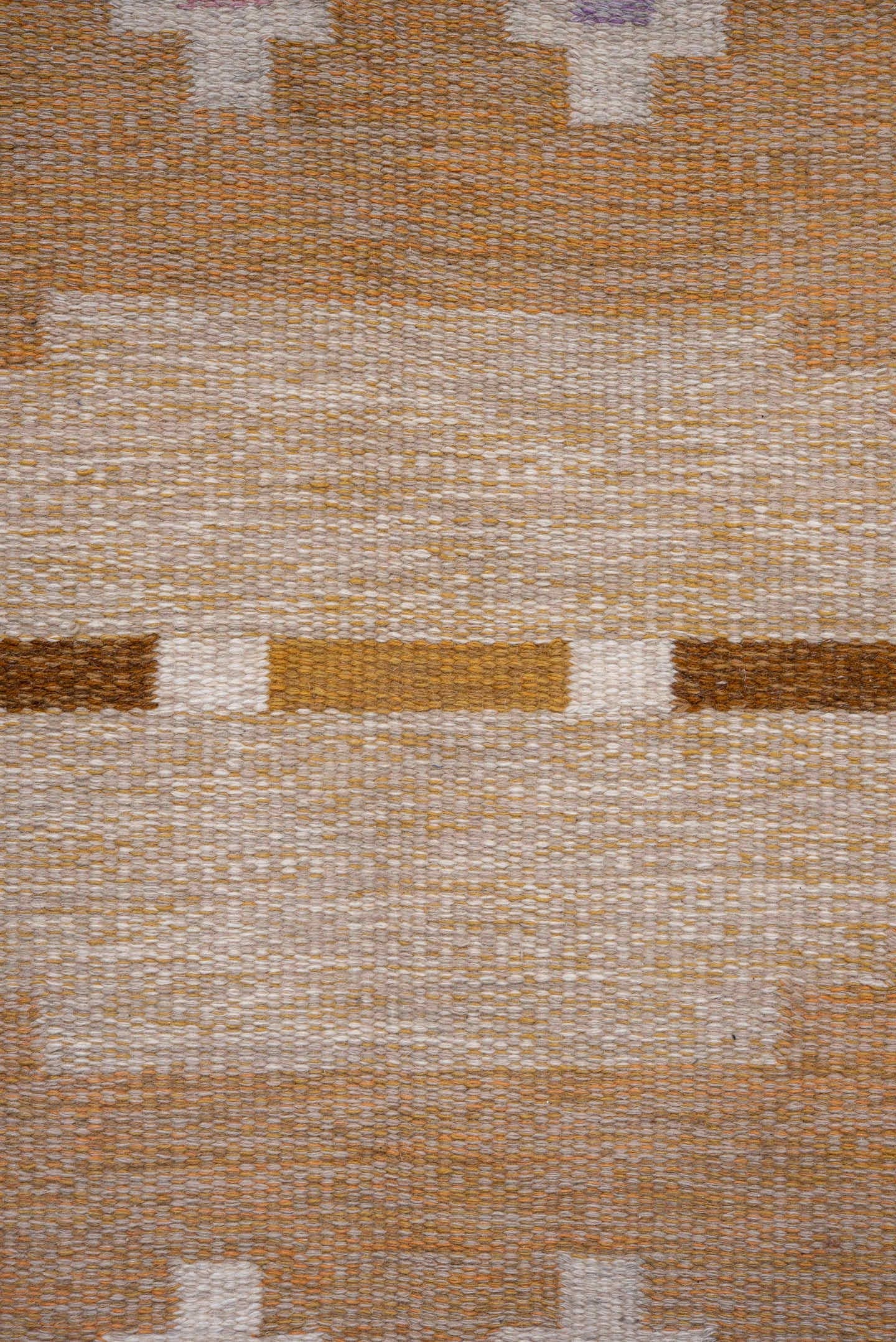 6' x 9' one-of-a-kind handmade antique Rollaken medium size rug. Color palette: camel, ochre, ivory, taupe, saffron, brown