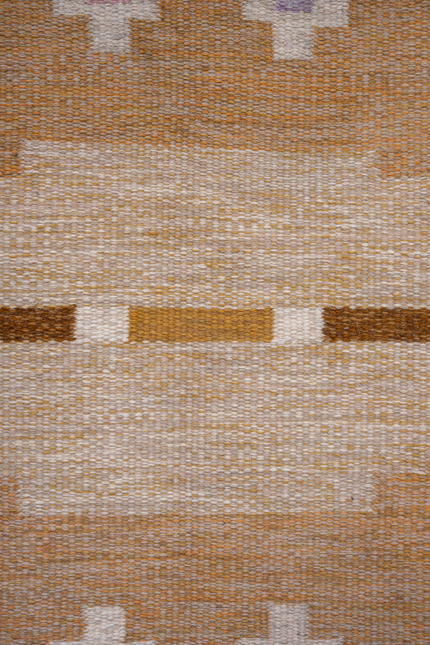 6' x 9' one-of-a-kind handmade antique Rollaken medium size rug. Color palette: camel, ochre, ivory, taupe, saffron, brown