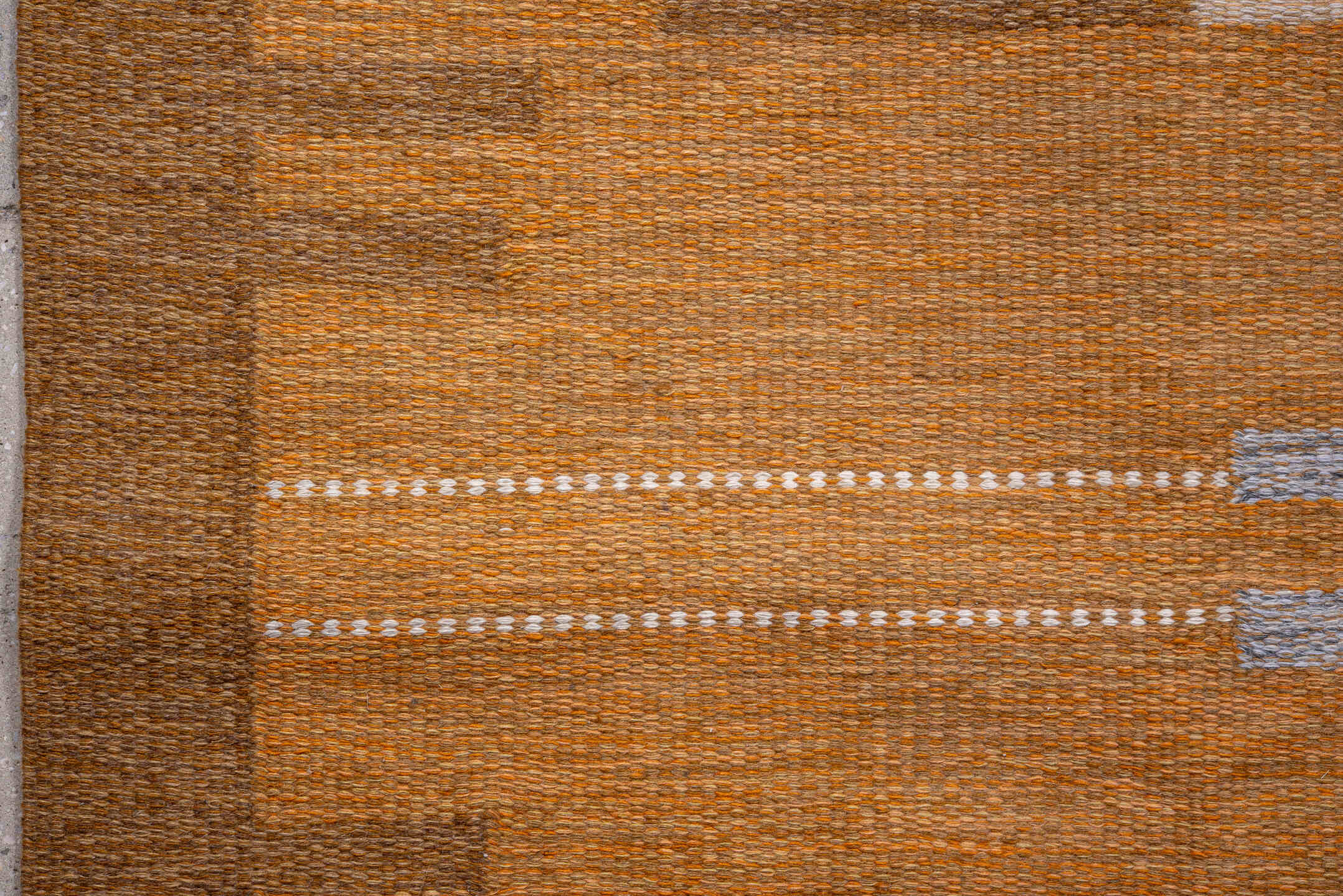 6' x 9' one-of-a-kind handmade antique Rollaken medium size rug. Color palette: camel, ochre, ivory, taupe, saffron, brown