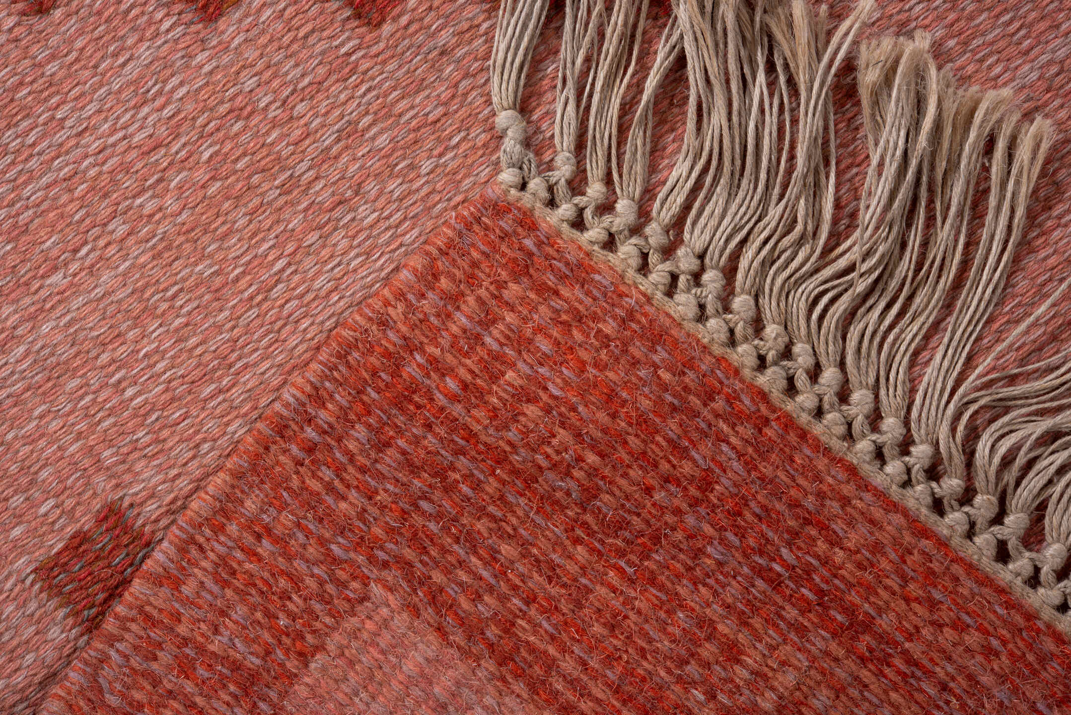 6' x 10' one-of-a-kind handmade vintage Rollaken large size rug. Color palette: blue, brown, gray, light gray