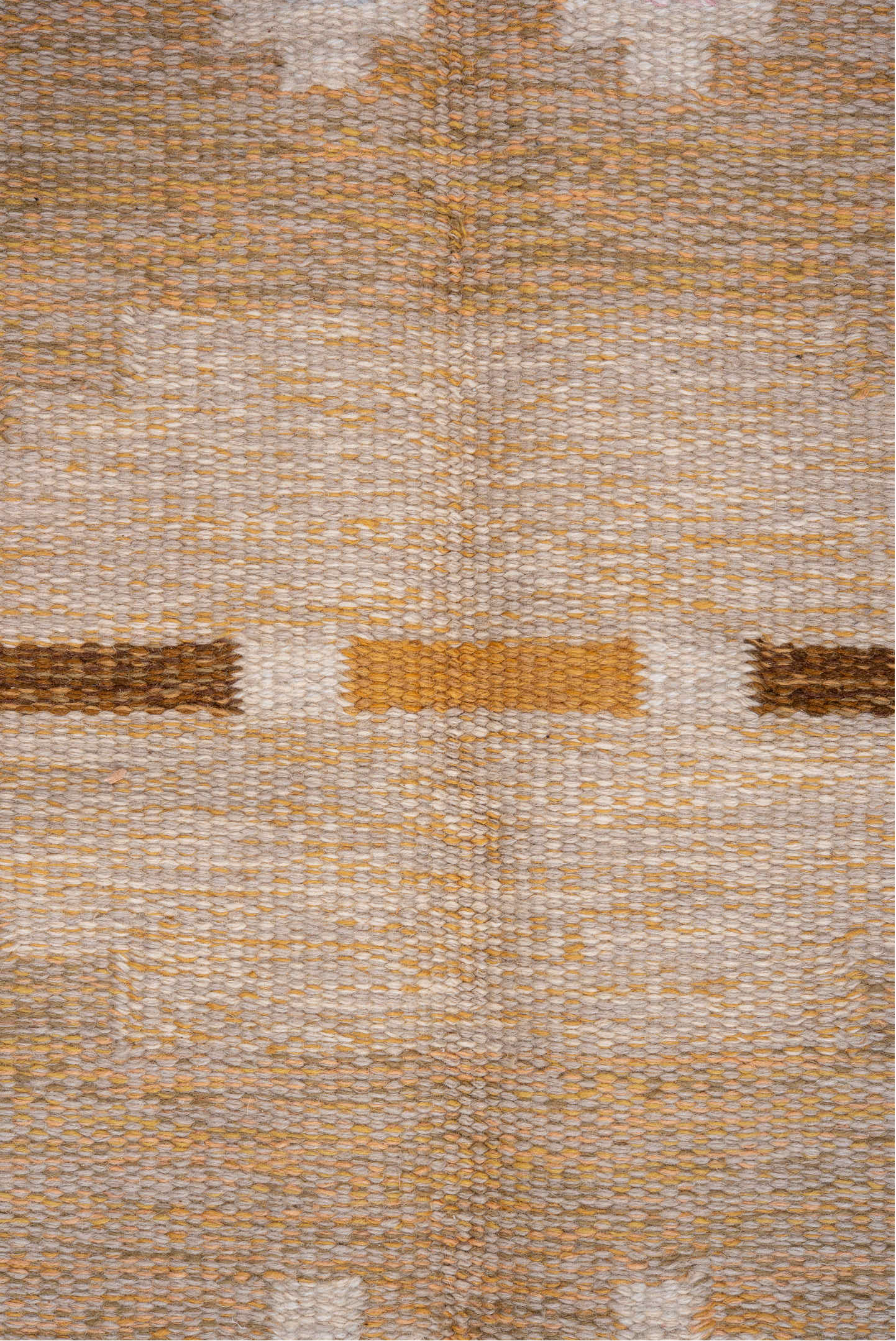 5' x 7' one-of-a-kind handmade antique Rollaken rug. Color palette: brown, camel, ivory, gold, mustard, gray, lavender