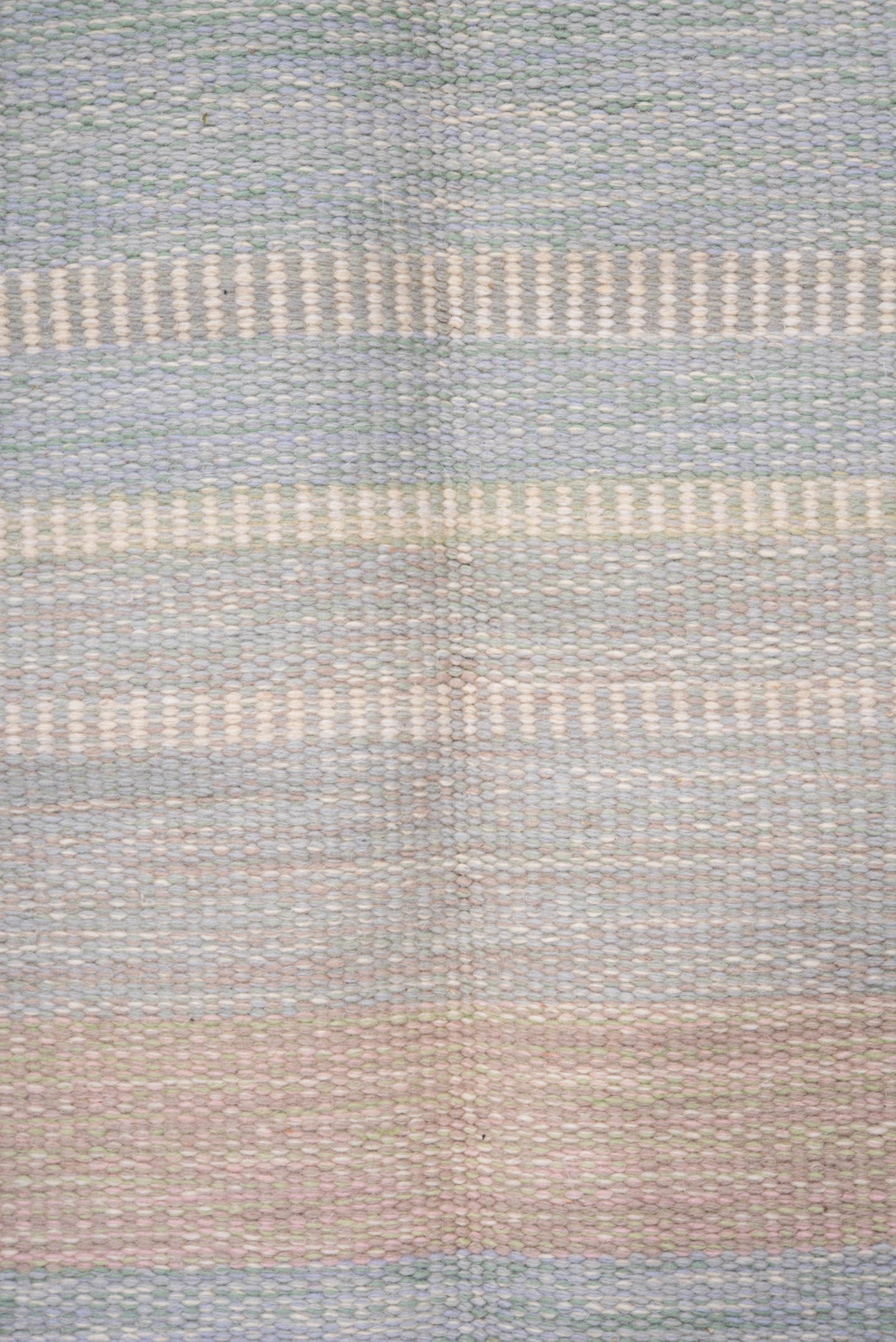 5' x 7' one-of-a-kind handmade antique Rollaken rug. Color palette: pale blue, seafoam, blush, ivory, sage, teal