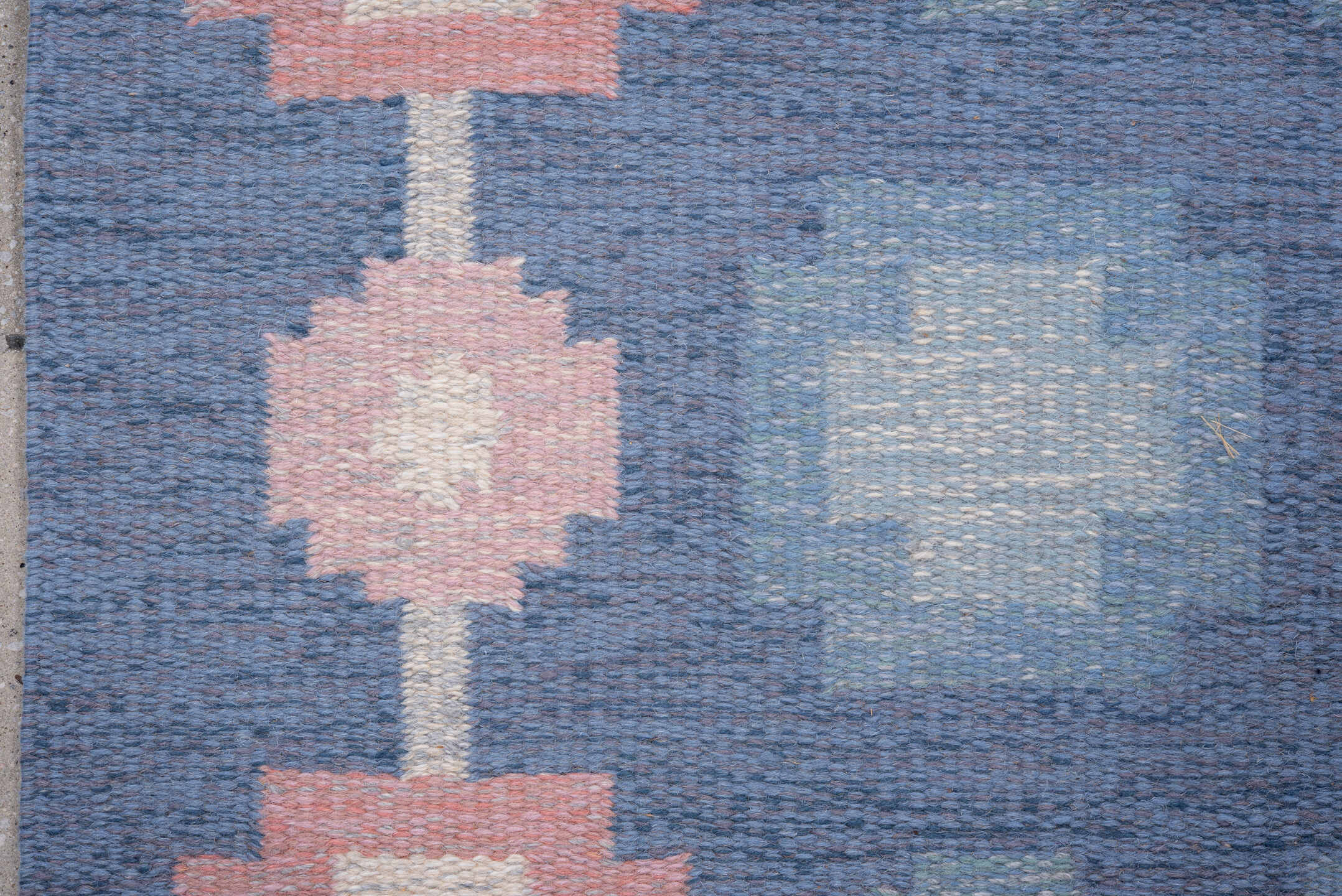 5' x 8' one-of-a-kind handmade antique Kilim medium size rug. Color palette: blue, blush, ivory, pale blue, gray, taupe