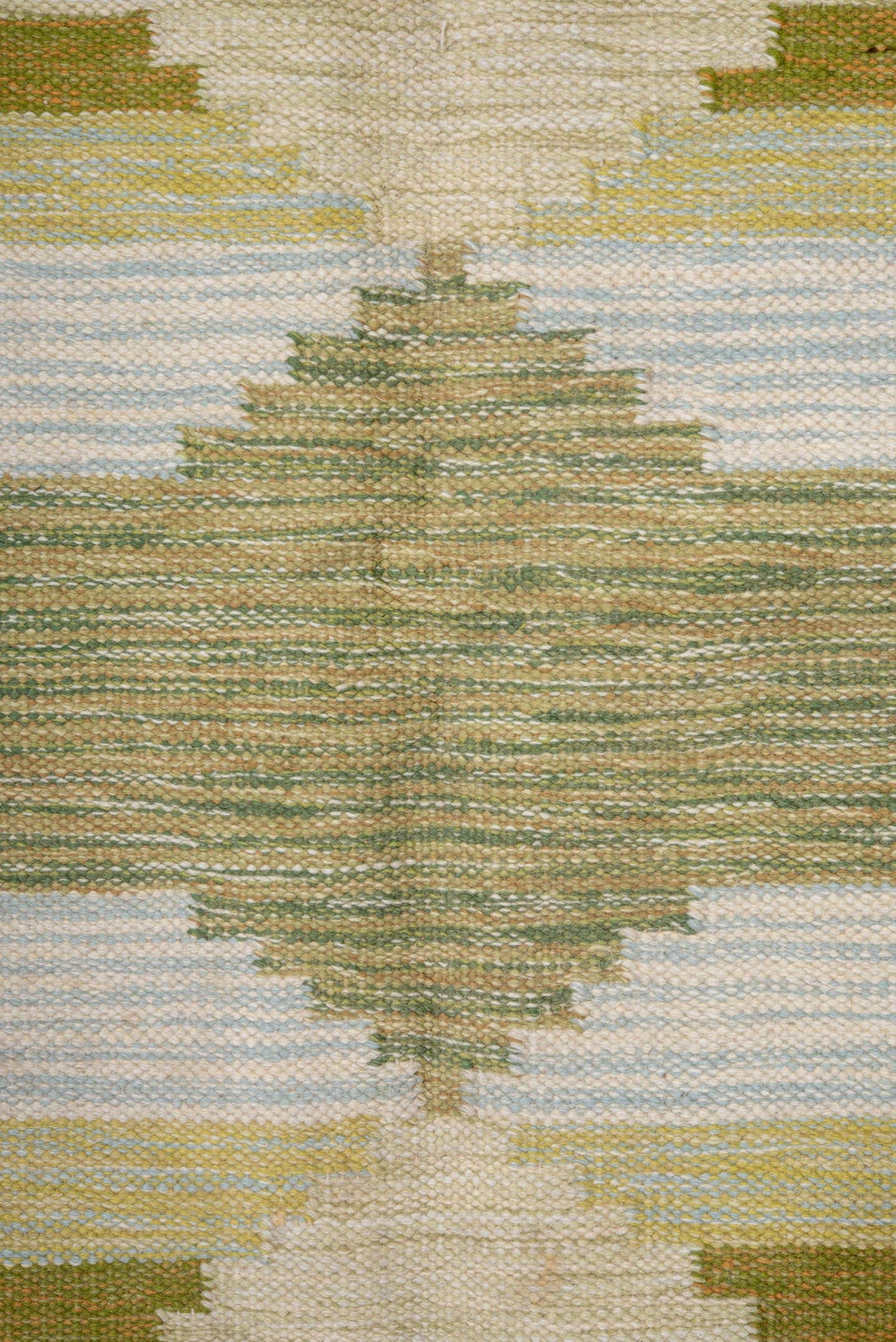 5' x 7' one-of-a-kind handmade antique Rollaken rug. Color palette: olive, ivory, pale_blue, butter_yellow, sage, taupe
