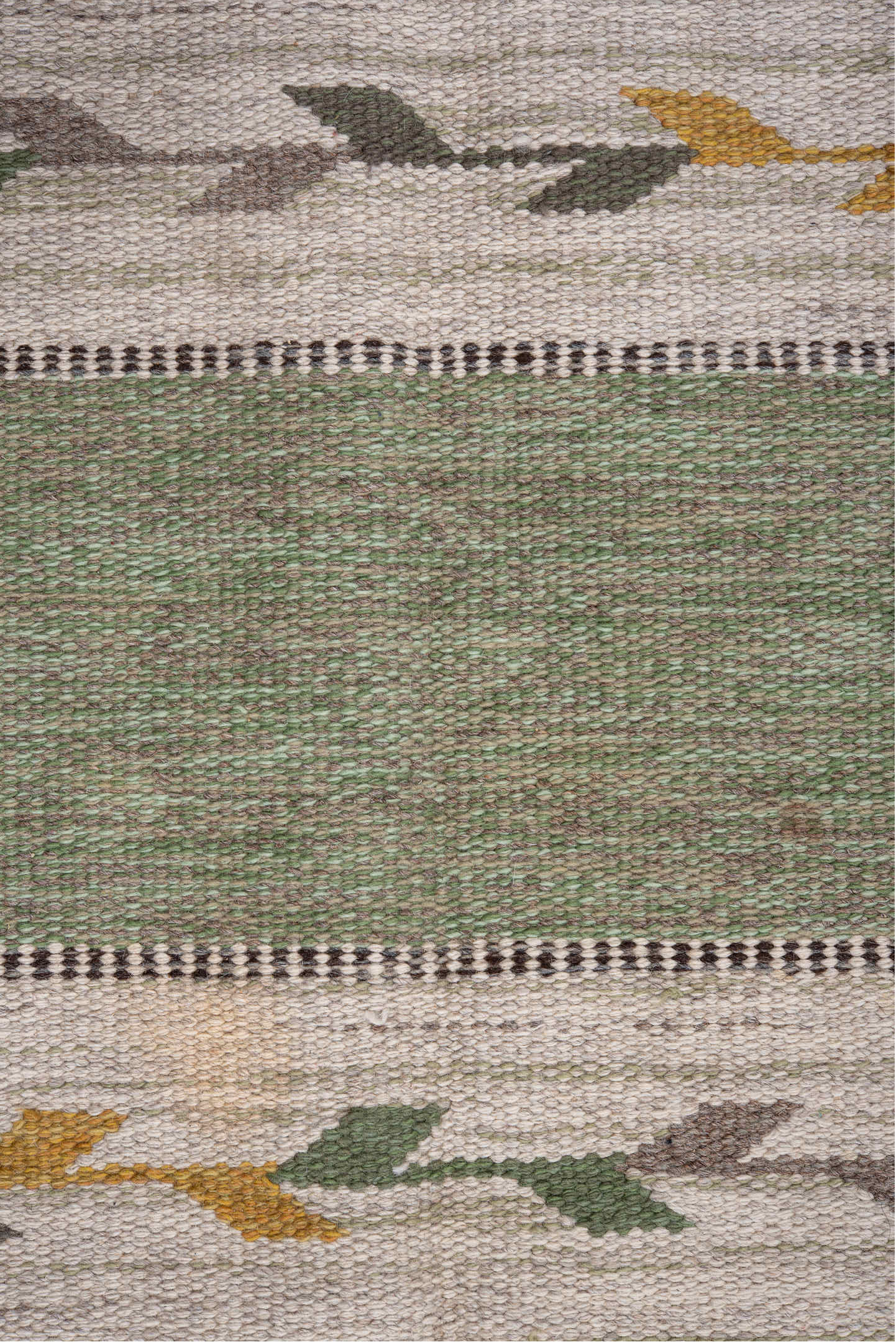 5' x 7' one-of-a-kind handmade antique Rollaken rug. Color palette: olive, ivory, sage, taupe, gold, gray, green, beige