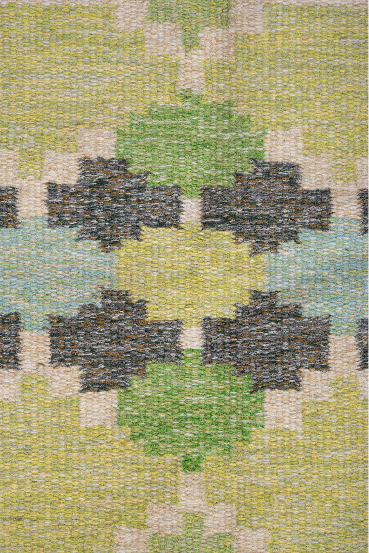 5' x 7' one-of-a-kind handmade antique Rollaken rug. Color palette: sage, pale_green, charcoal, ivory, pale_blue