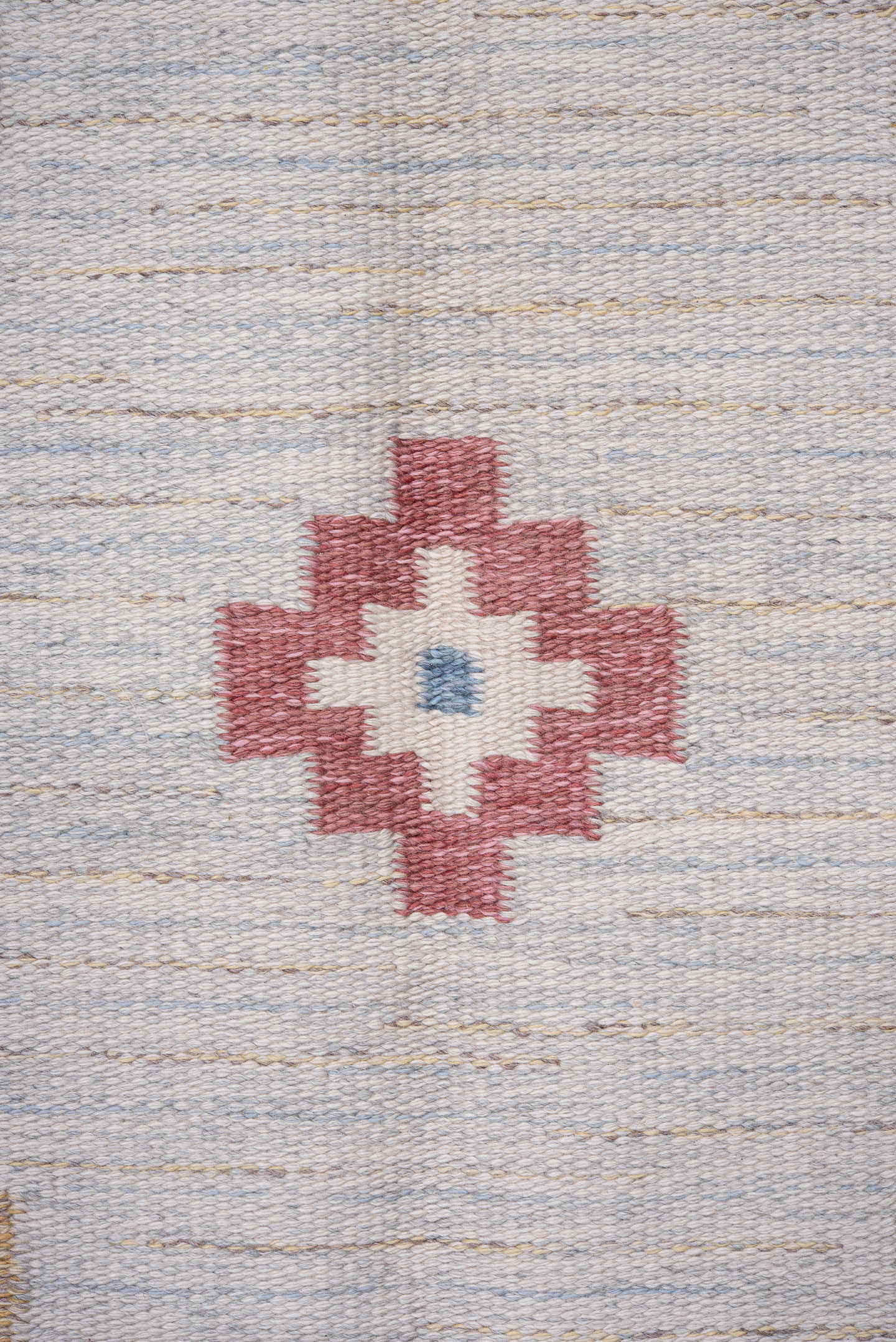 5' x 8' one-of-a-kind handmade antique Rollaken medium size rug. Color palette: ivory, dusty rose, sky blue, slate, sage