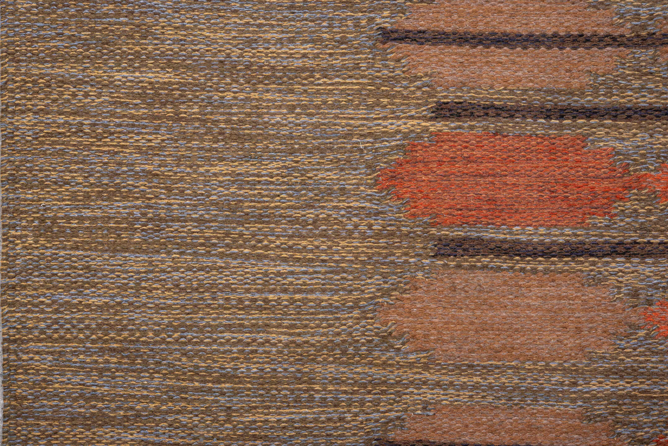 5' x 8' one-of-a-kind handmade vintage Rollaken medium size rug. Color palette: brown, dark salmon, gray, light gray