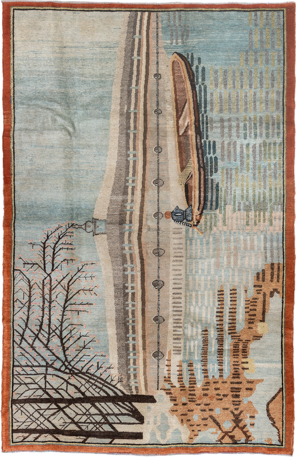 6' x 9' one-of-a-kind handmade vintage Khotan medium size rug. Color palette: black, brown, charcoal, dim gray, gray