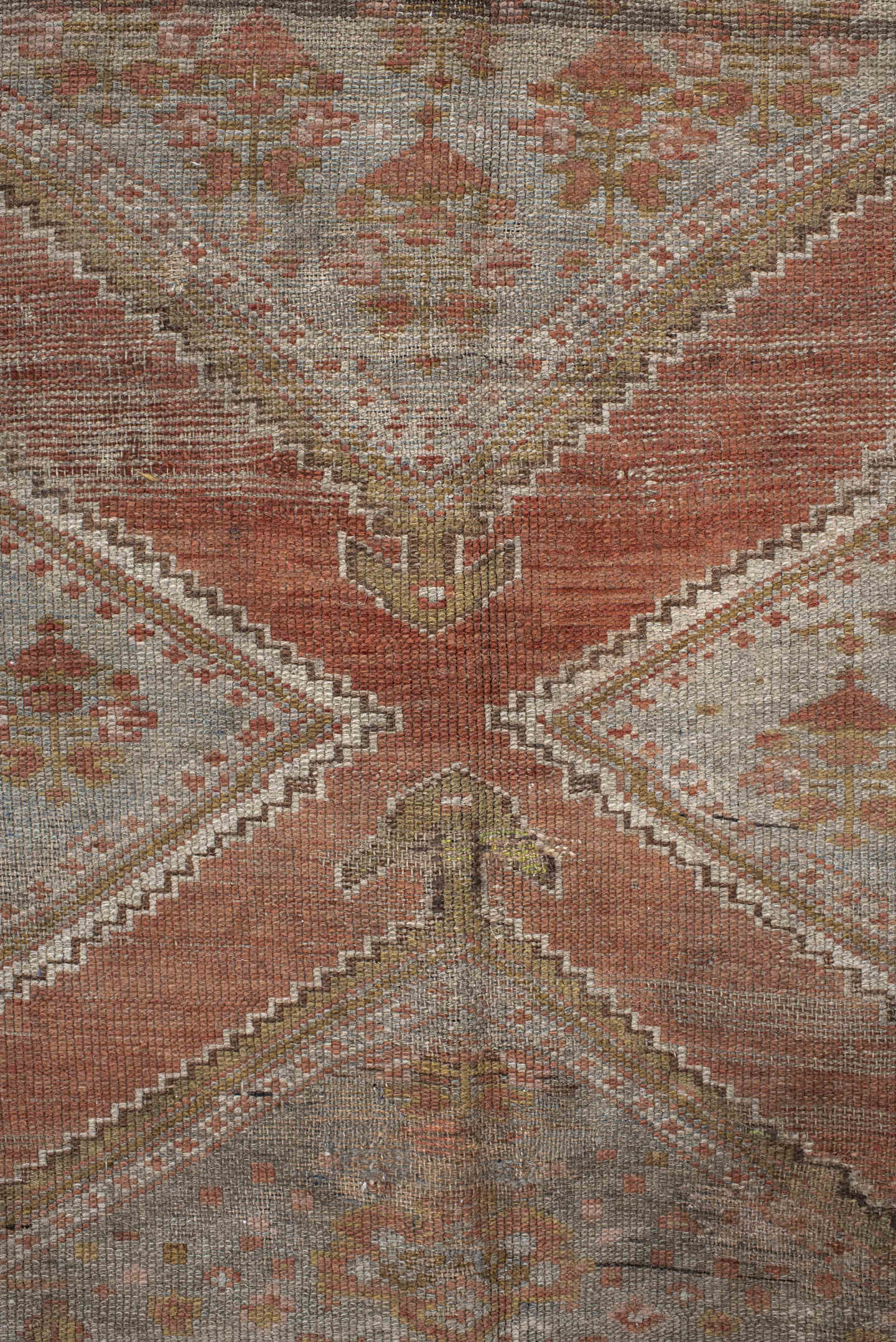 5' x 11' one-of-a-kind handmade antique NW Persian rug. Color palette: taupe, terra cotta, ivory, brown, sage, rust, beige