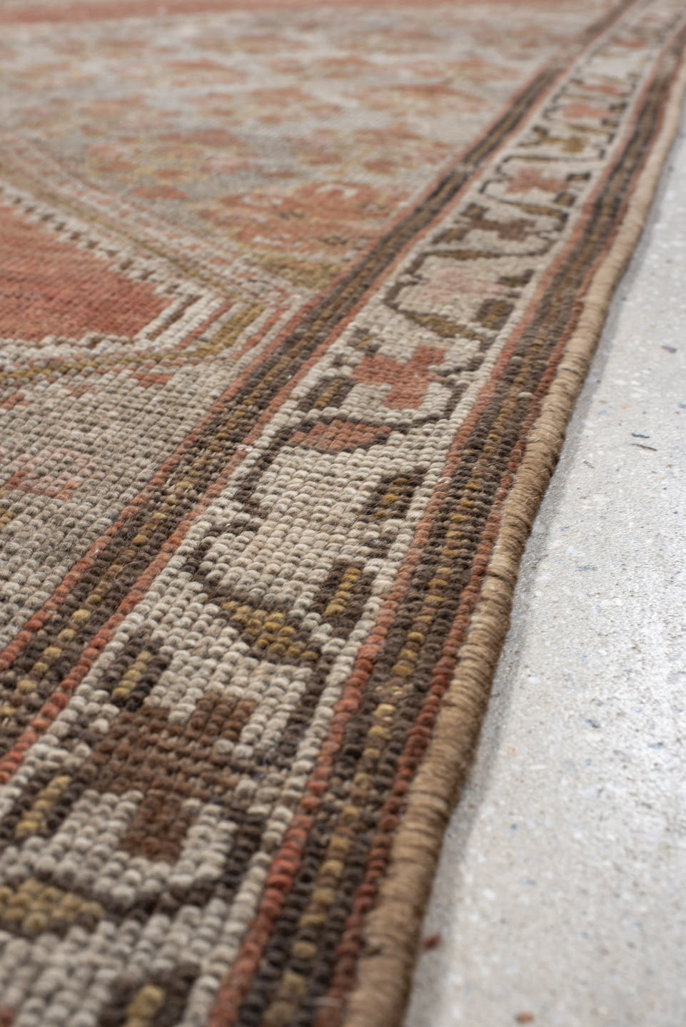 5' x 11' one-of-a-kind handmade antique NW Persian rug. Color palette: taupe, terra cotta, ivory, brown, sage, rust, beige