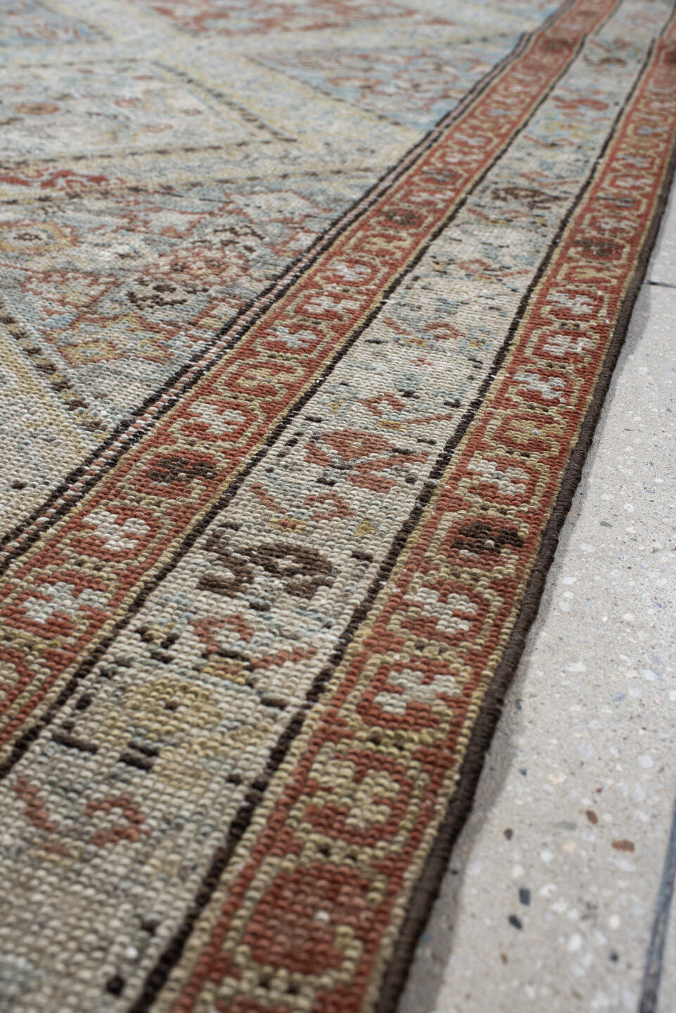 0' x 0' one-of-a-kind handmade vintage Malayer small size rug. Color palette: ivory, pale blue, rust, taupe, camel, sage