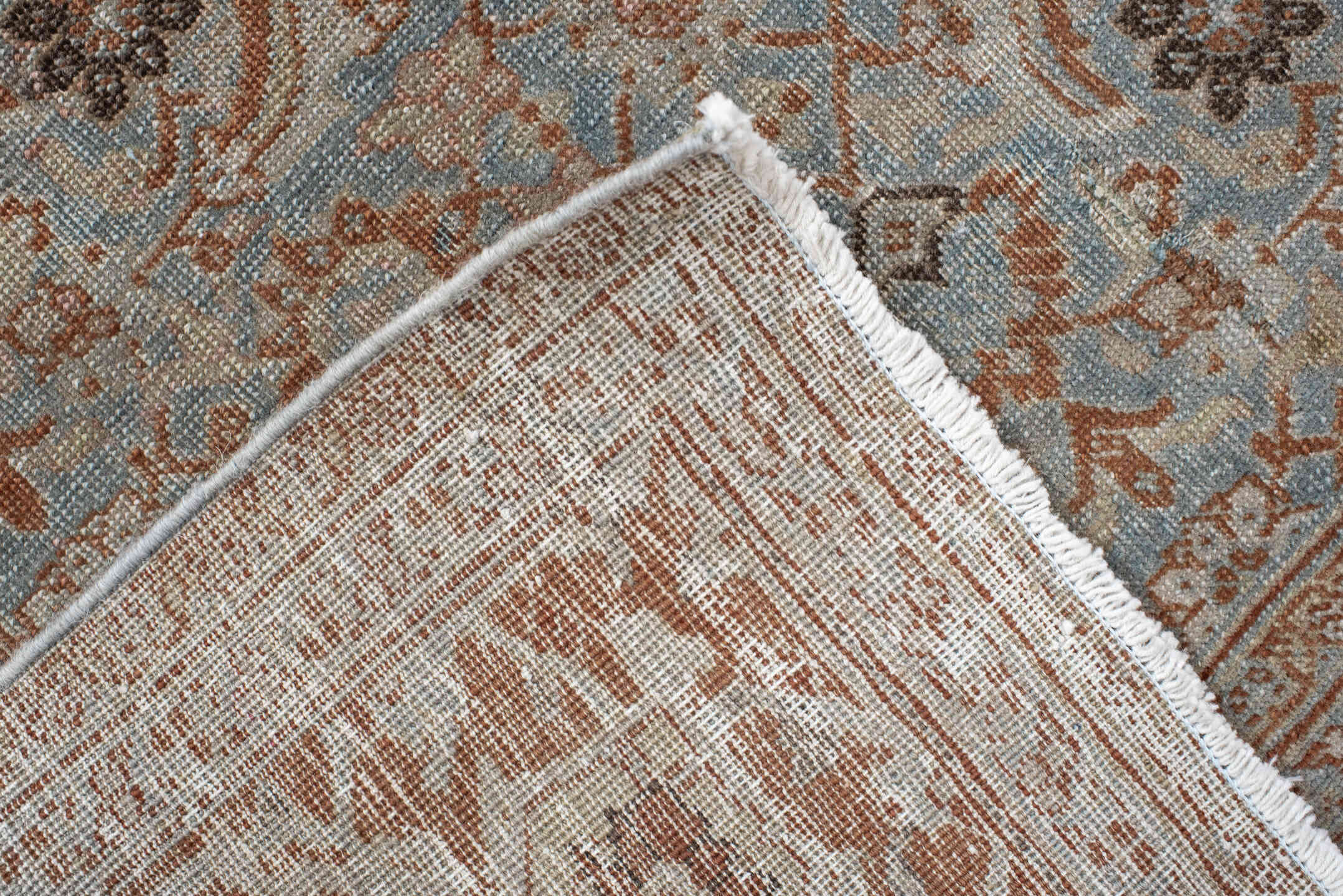 4' x 5' one-of-a-kind handmade vintage Tabriz small size rug. Color palette: light blue, rust, ivory, taupe, brown, charcoal