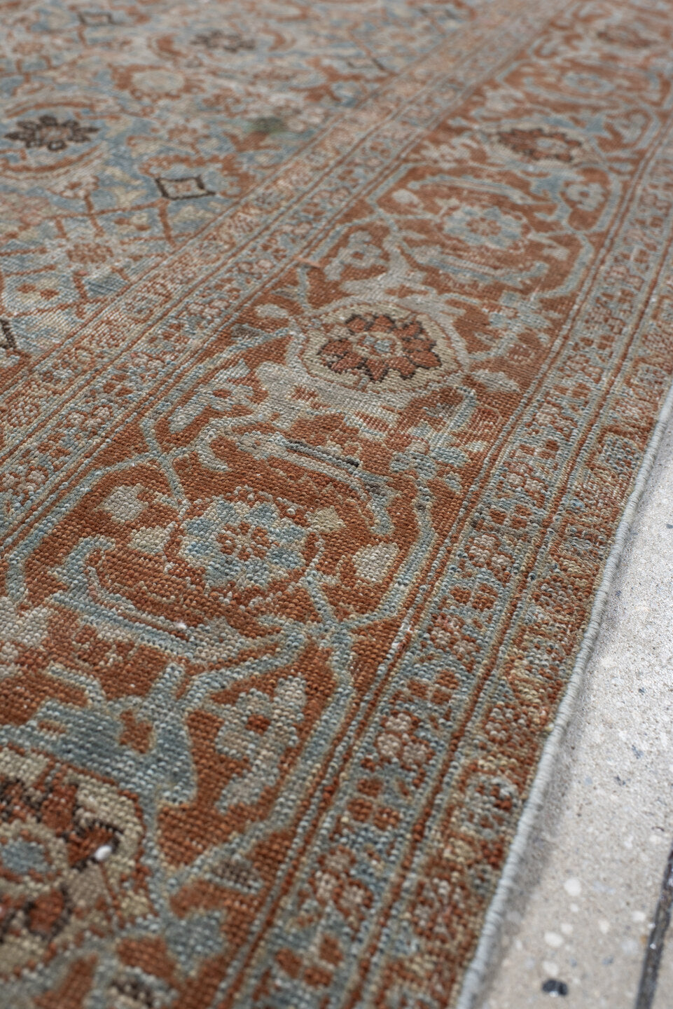 4' x 5' one-of-a-kind handmade vintage Tabriz small size rug. Color palette: light blue, rust, ivory, taupe, brown, charcoal